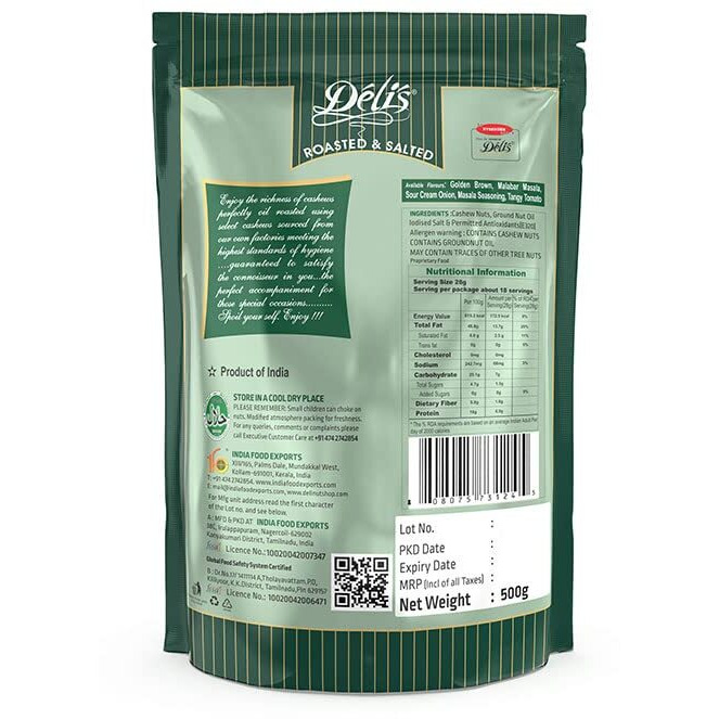 Delinut Dry Roasted Cashews | Plain and Flavoured Cashews (Masala, 500 gm)