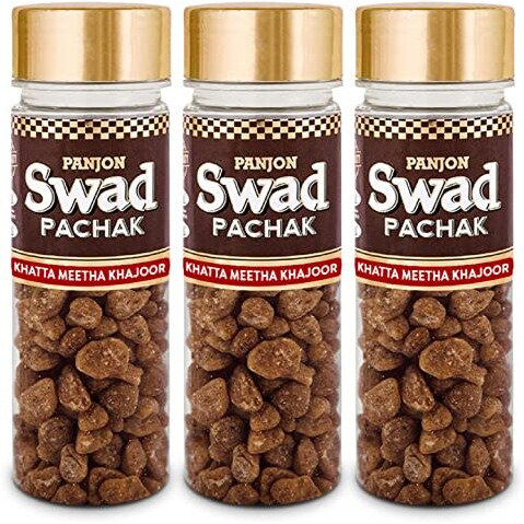 Panjon Swad Khatta Meetha Khajoor Mukhwas (Pack Of 3 X 130 Grams) | Digestive Mouth Freshener | Hygienically Packed Traditional Pachak | Tasty Mouthfresheners | After-Meal Snack | Dry Mukhwas