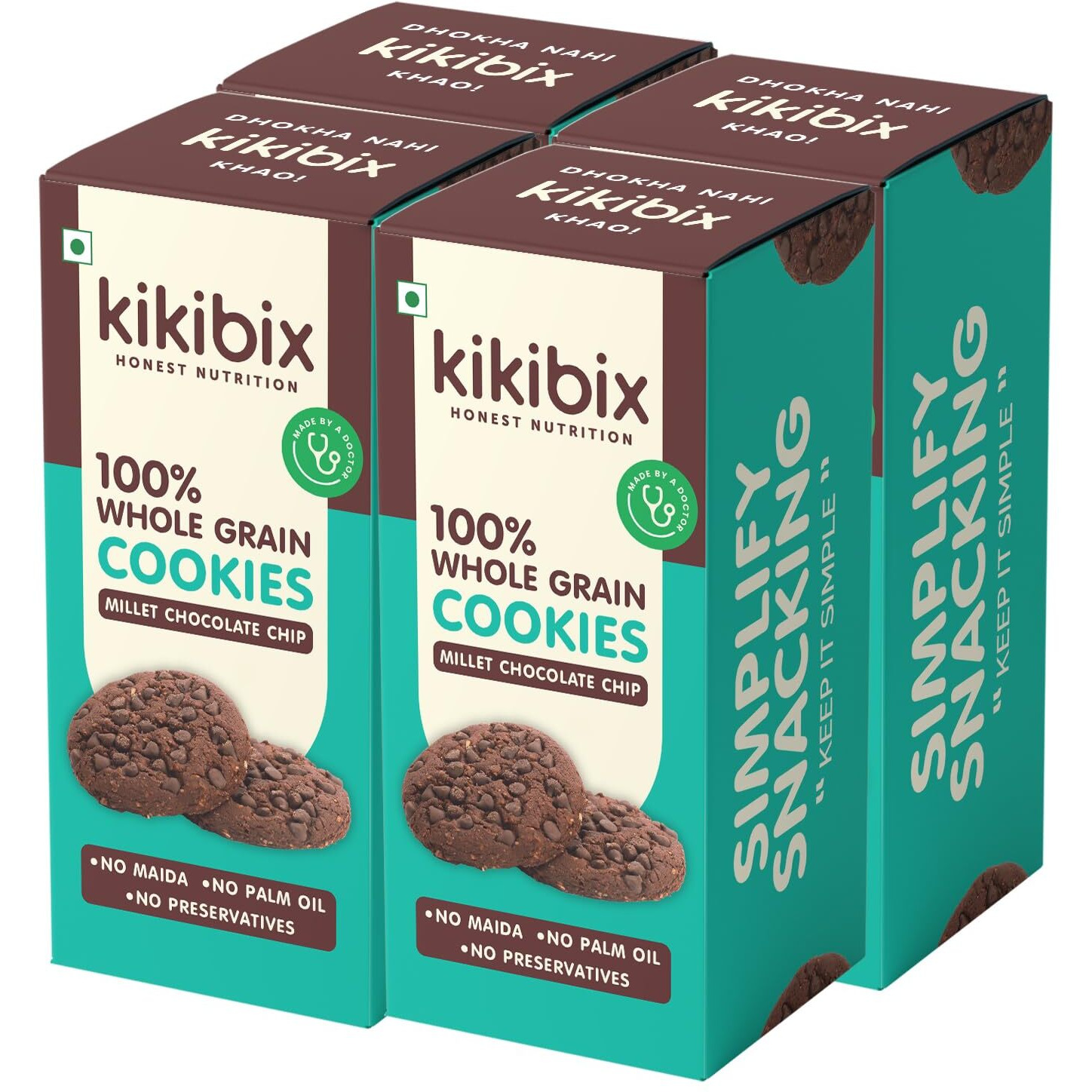 Kikibix Choco Chip Cookies | No Maida, No Refine Sugar | Made With Organic Jaggery | Tasty & Healthy Snacks For Adults & Kids | Multigrain Millets | Tiffin Box Snack | Jowar Chocolate | 520 Gm