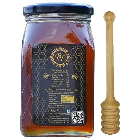 POURED NATURE Pure Raw Honey, 100% Purity, Organic Sidr Honey No Added Sugar, 500g (Free Honey Dipper)