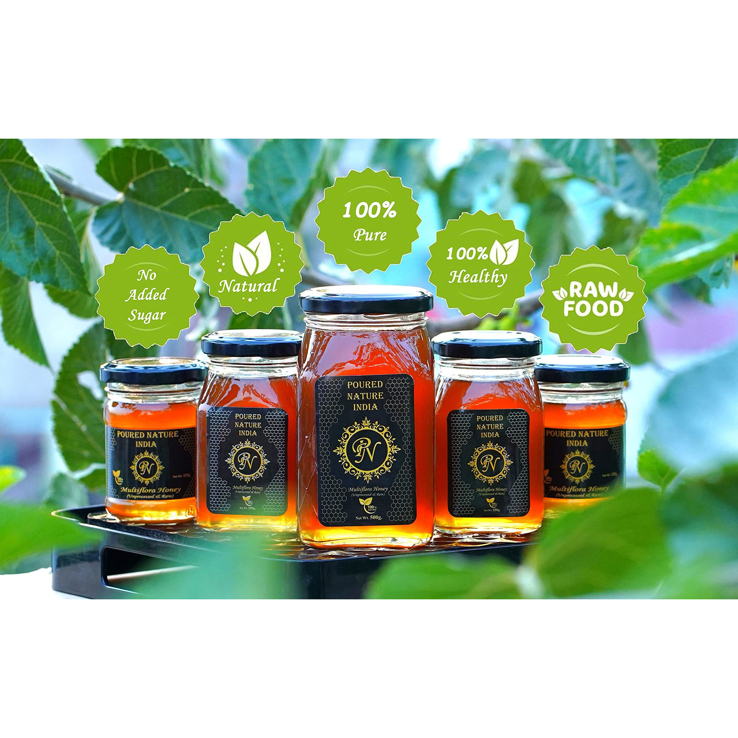 POURED NATURE Pure Raw Honey, 100% Purity, Organic Sidr Honey No Added Sugar, 500g (Free Honey Dipper)