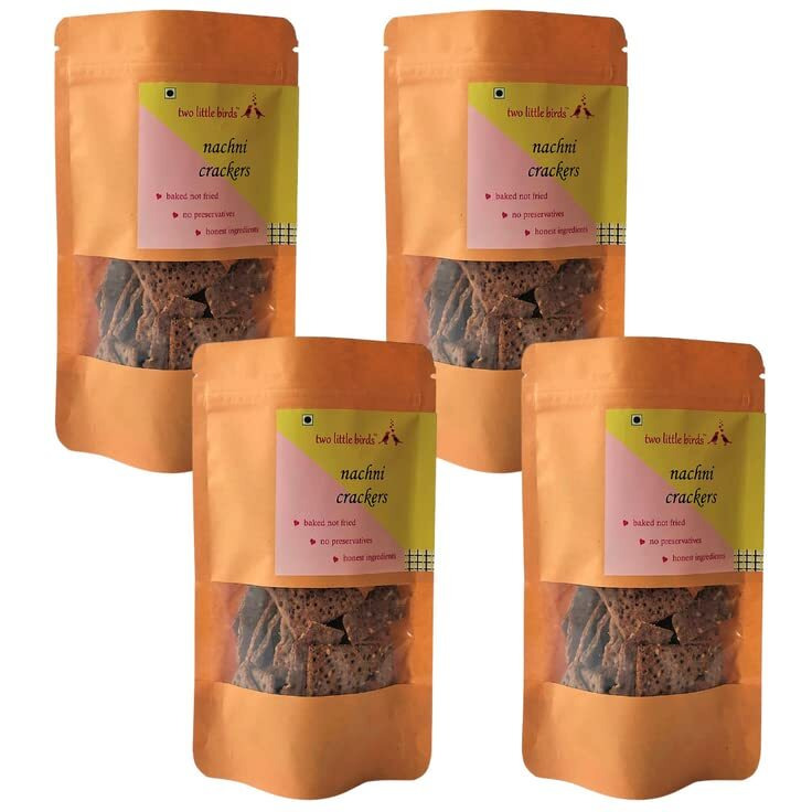 two little birds Nachni Crackers - Made with Ragi and Whole Wheat Flour| Baked Not Fried, Eggless, Handmade, Freshly Baked Snacks Chips| No Added Preservatives, Maida or Palm Oil| 120Grams (Pack of 4)