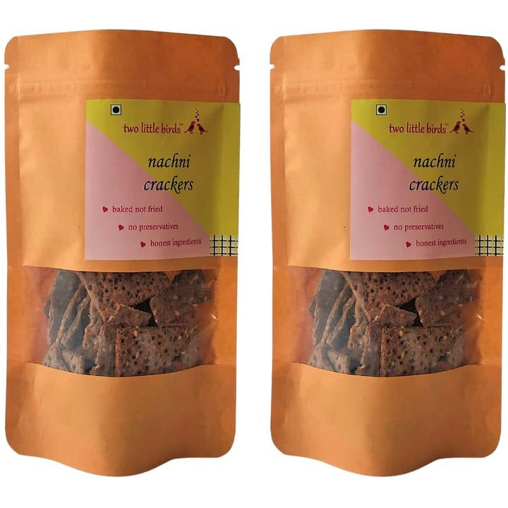 two little birds Nachni Crackers - Made with Ragi and Whole Wheat Flour| Baked Not Fried, Eggless, Handmade, Freshly Baked Snacks Chips| No Added Preservatives, Maida or Palm Oil| 120Grams (Pack of 2)