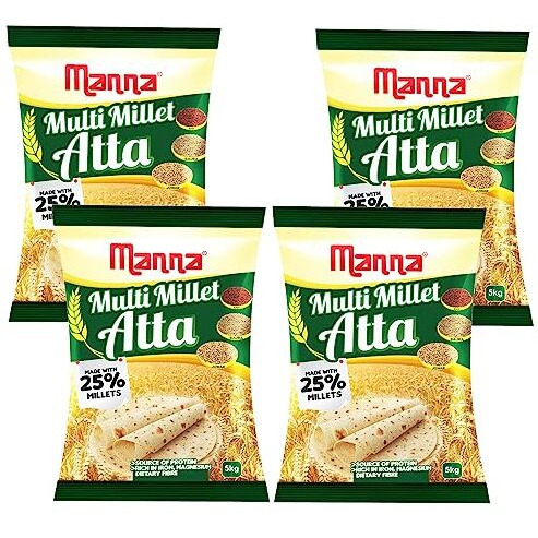 Manna Multigrain Atta/Multi Millet Atta 4Kgs (with Siridhanya Flour) | Certified Low GI Wheat Flour with 25% Millets | High Protein & Fibre | Diabetic Friendly | For Weight Loss