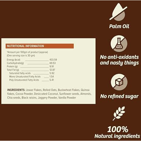 Naario Millet Muesli Sugar Free, High Protein, Fruit and Nuts | Healthy Breakfast Cereal with Coconut, Chocolate, Oats, Almonds, Seeds, Jaggery | Gluten Free - 700g