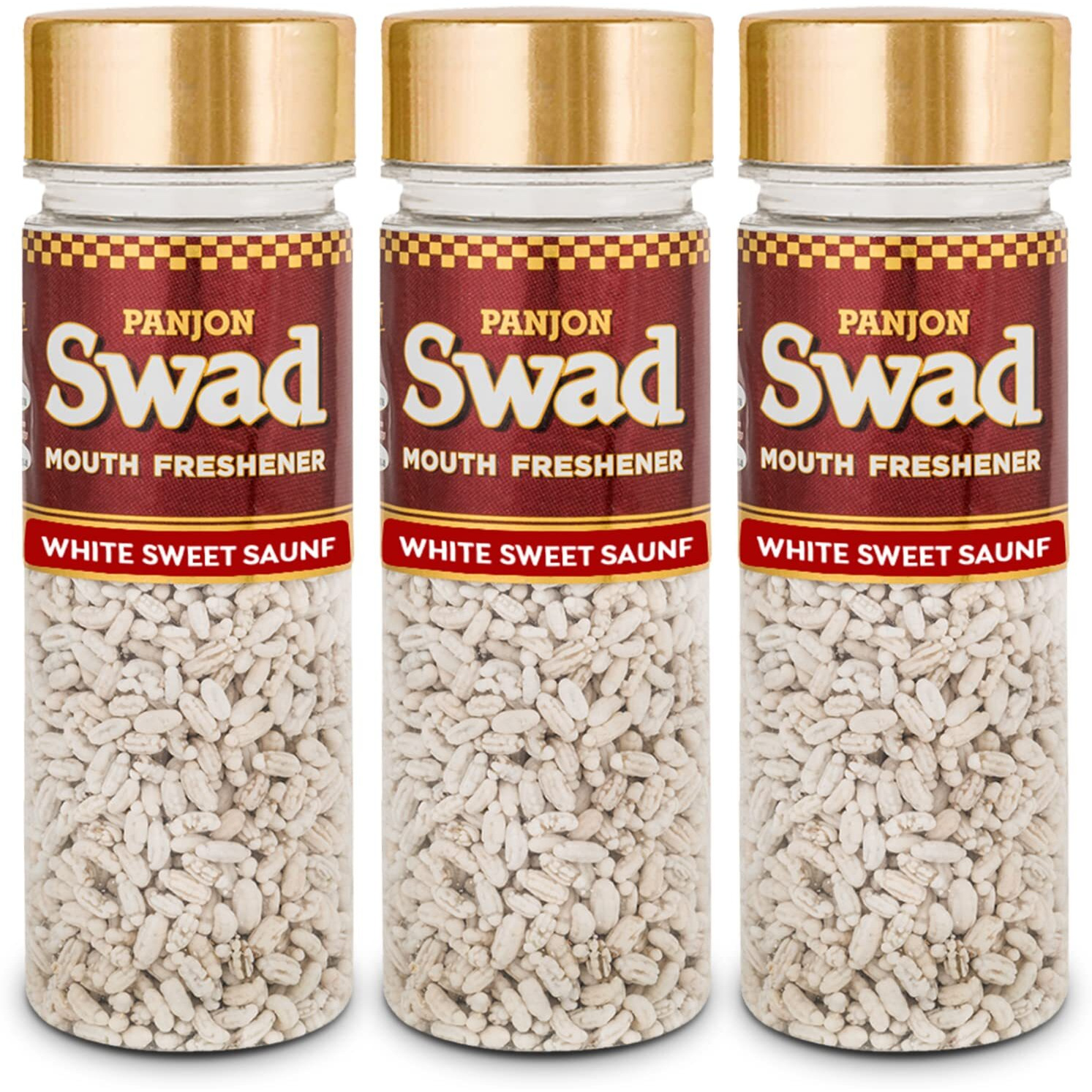Panjon Swad White Sweet Saunf Mukhwas (Pack Of 3 X 120 Grams) | Digestive Mouth Freshener | Hygienically Packed Traditional Pachak | Tasty Mouthfresheners | After-Meal Snack | Dry Mukhwas