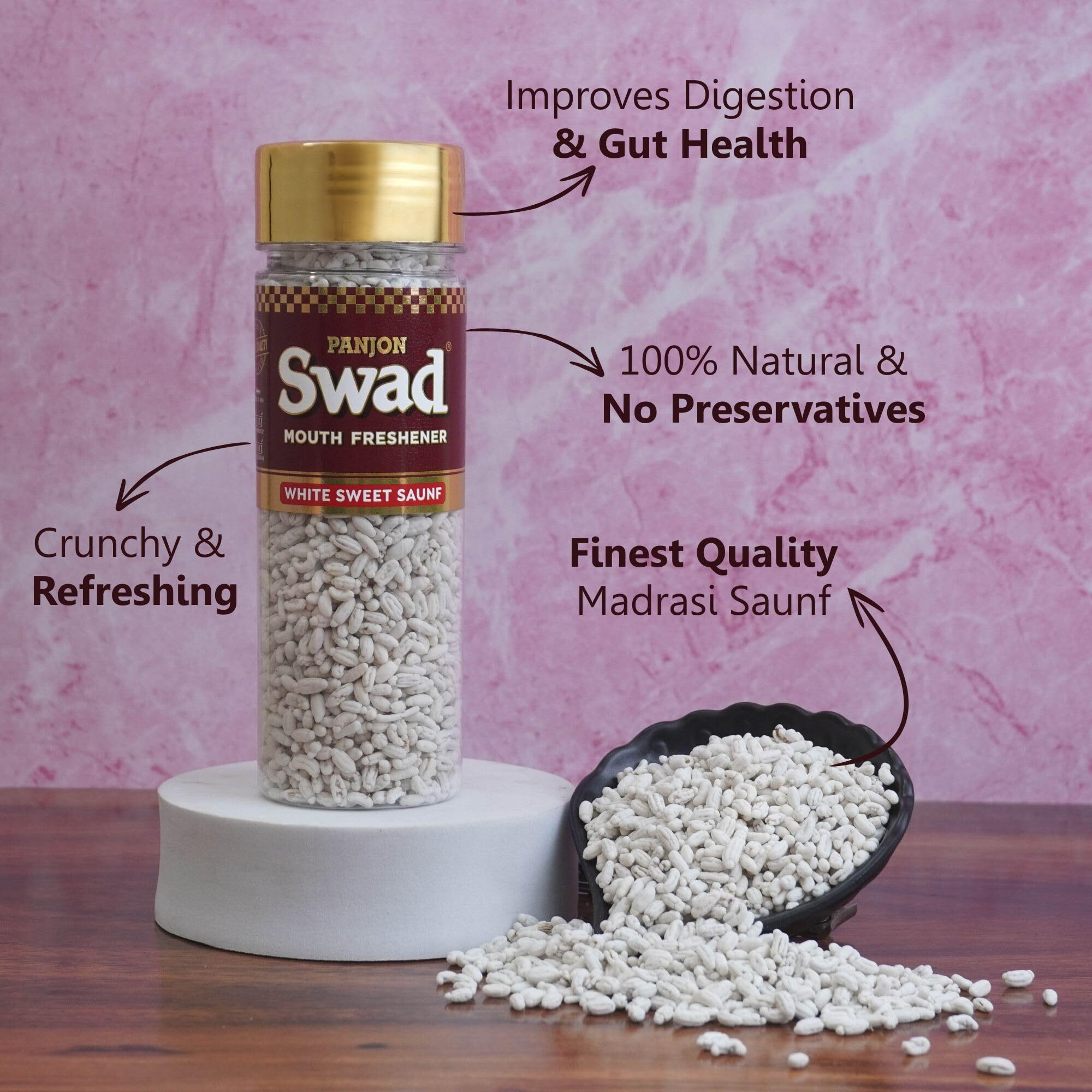 Panjon Swad White Sweet Saunf Mukhwas (Pack Of 3 X 120 Grams) | Digestive Mouth Freshener | Hygienically Packed Traditional Pachak | Tasty Mouthfresheners | After-Meal Snack | Dry Mukhwas