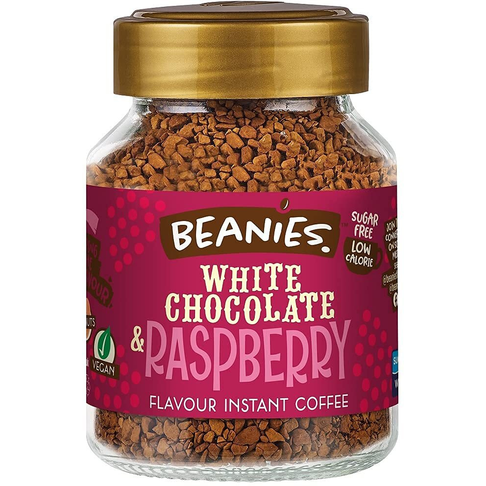 Beanies The Flavour Co Beanies | Instant Flavoured Coffee | White Chocolate & Raspberry | Low Calorie, Sugar Free | 50 Gram| Pack Of 1, Jar