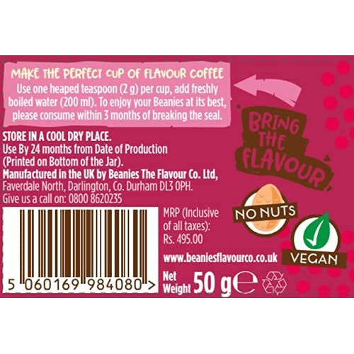 Beanies The Flavour Co Beanies | Instant Flavoured Coffee | White Chocolate & Raspberry | Low Calorie, Sugar Free | 50 Gram| Pack Of 1, Jar