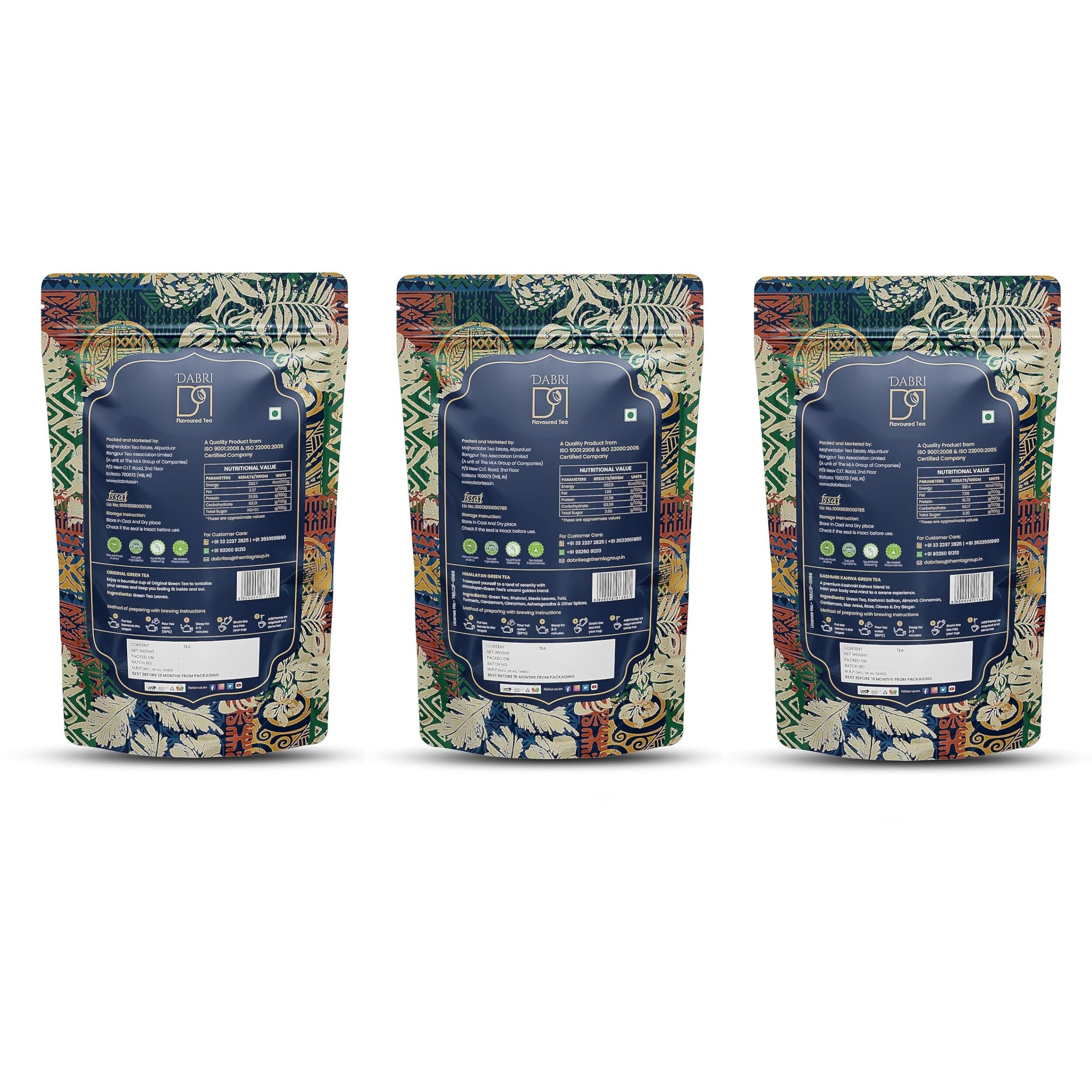 DABRI Loose Leaf Sooting Combo Pouch - (1 X Original Green Tea, 1 X Kashmiri Khava, 1 X Himalayan Green Tea - Combo of 3, Pouch of 100gm Each)