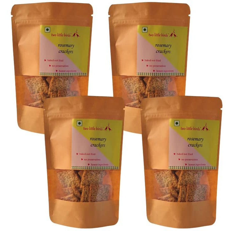 two little birds Rosemary Crackers - Made with Aromatic Rosemary | Baked Not Fried, Eggless, Handmade, Freshly Baked Snacks Chips | No Added Preservatives or Palm Oil | 120 Grams (Pack of 4)