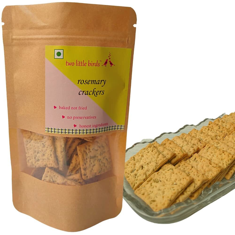 two little birds Rosemary Crackers - Made with Aromatic Rosemary | Baked Not Fried, Eggless, Handmade, Freshly Baked Snacks Chips | No Added Preservatives or Palm Oil | 120 Grams (Pack of 4)