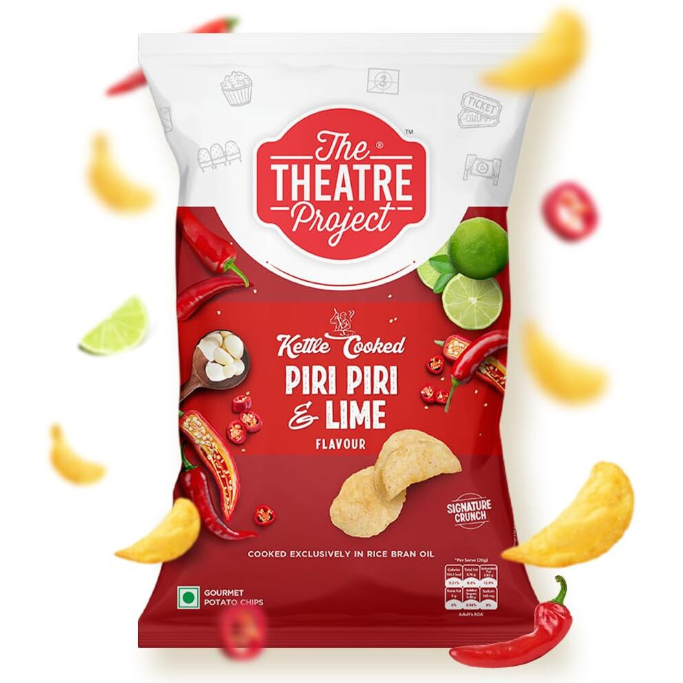 The Theatre Project Kettle Cooked Chips, Peri Peri & Lime Chips, Potato Chips, Combo Pack of 5 Pouch, 410g.