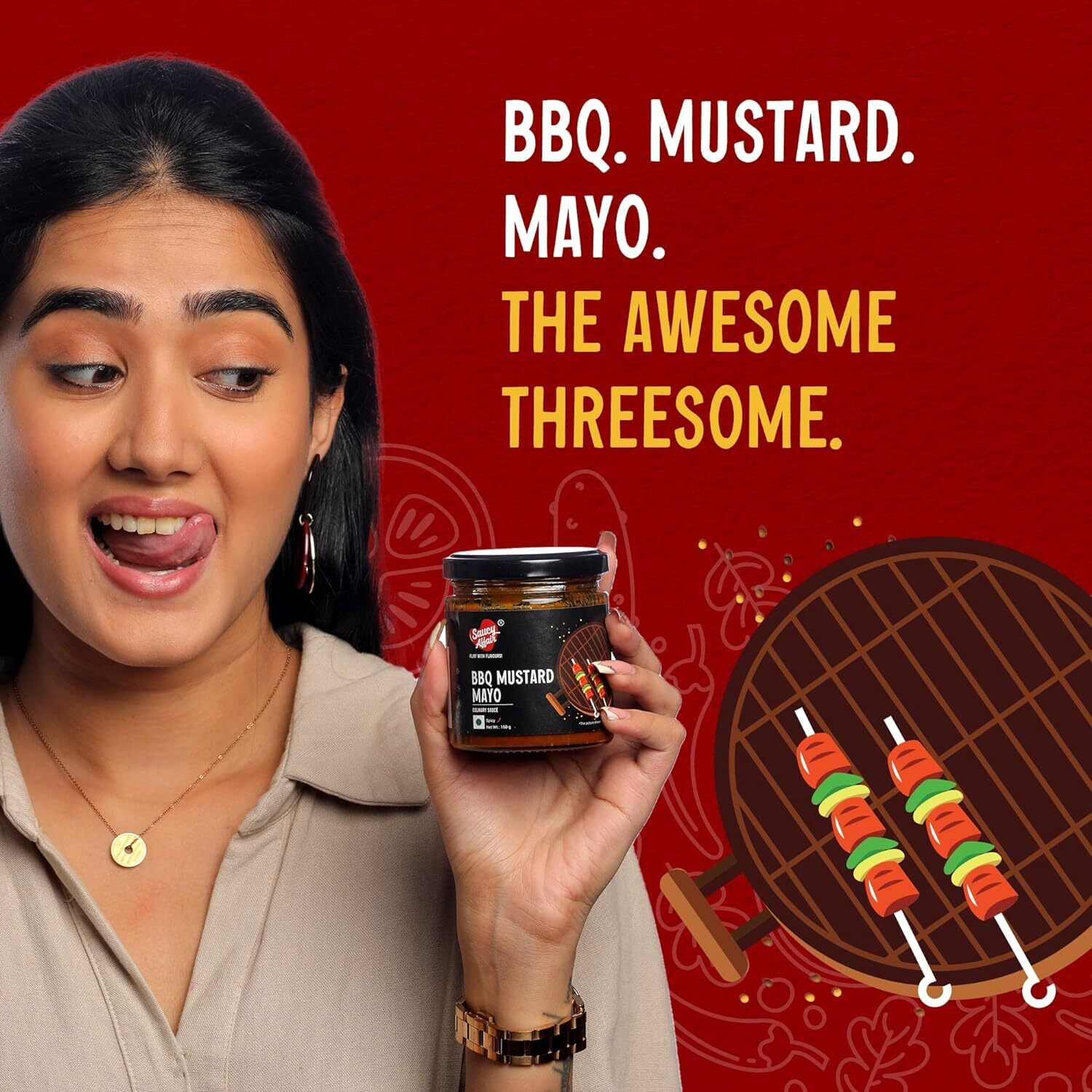 Saucy Affair Barbeque Sauce | Tandoori Sauce | Bbq Sauce | Barbecue Sauce | Sauce Combos | Spicy Smokey Chicken Grill & Paneer Bbq Mustard Mayo, Ready To Eat - 160 Gram, Regular (Set - 2)