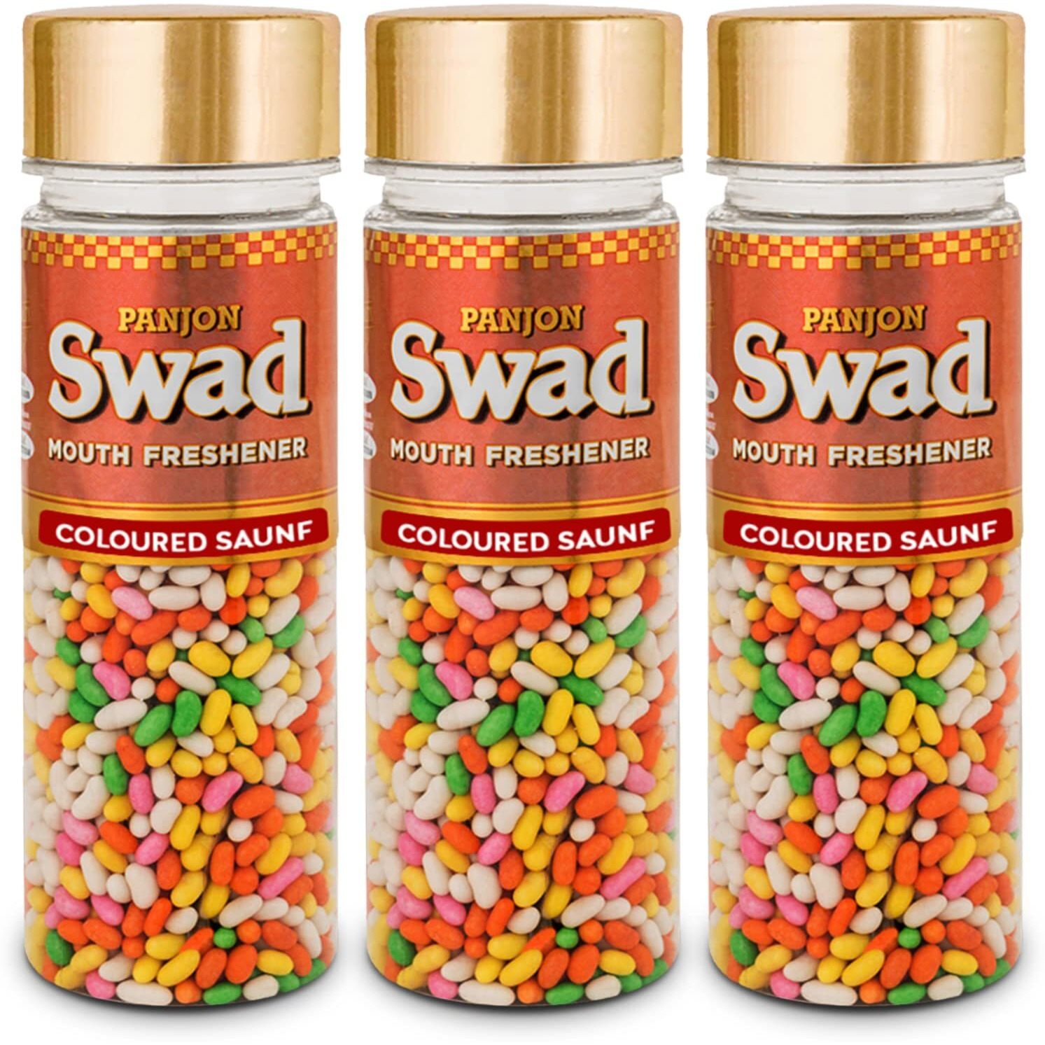Panjon Swad Colourful Sweet Saunf Mukhwas (Pack Of 3 X 180 Grams) | Digestive Mouth Freshener | Hygienically Packed Traditional Pachak | Tasty Mouthfresheners | After-Meal Snack | Dry Mukhwas