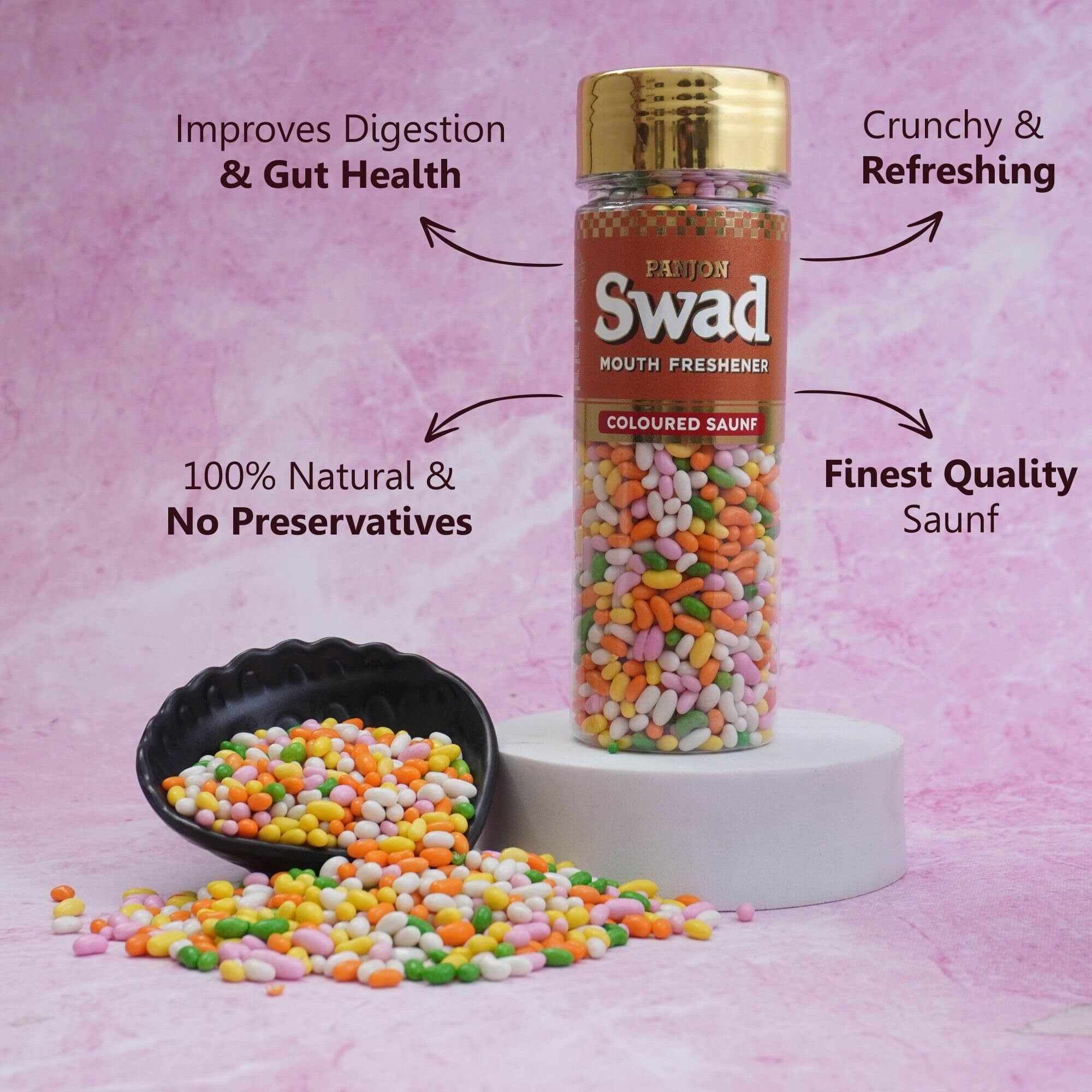 Panjon Swad Colourful Sweet Saunf Mukhwas (Pack Of 3 X 180 Grams) | Digestive Mouth Freshener | Hygienically Packed Traditional Pachak | Tasty Mouthfresheners | After-Meal Snack | Dry Mukhwas