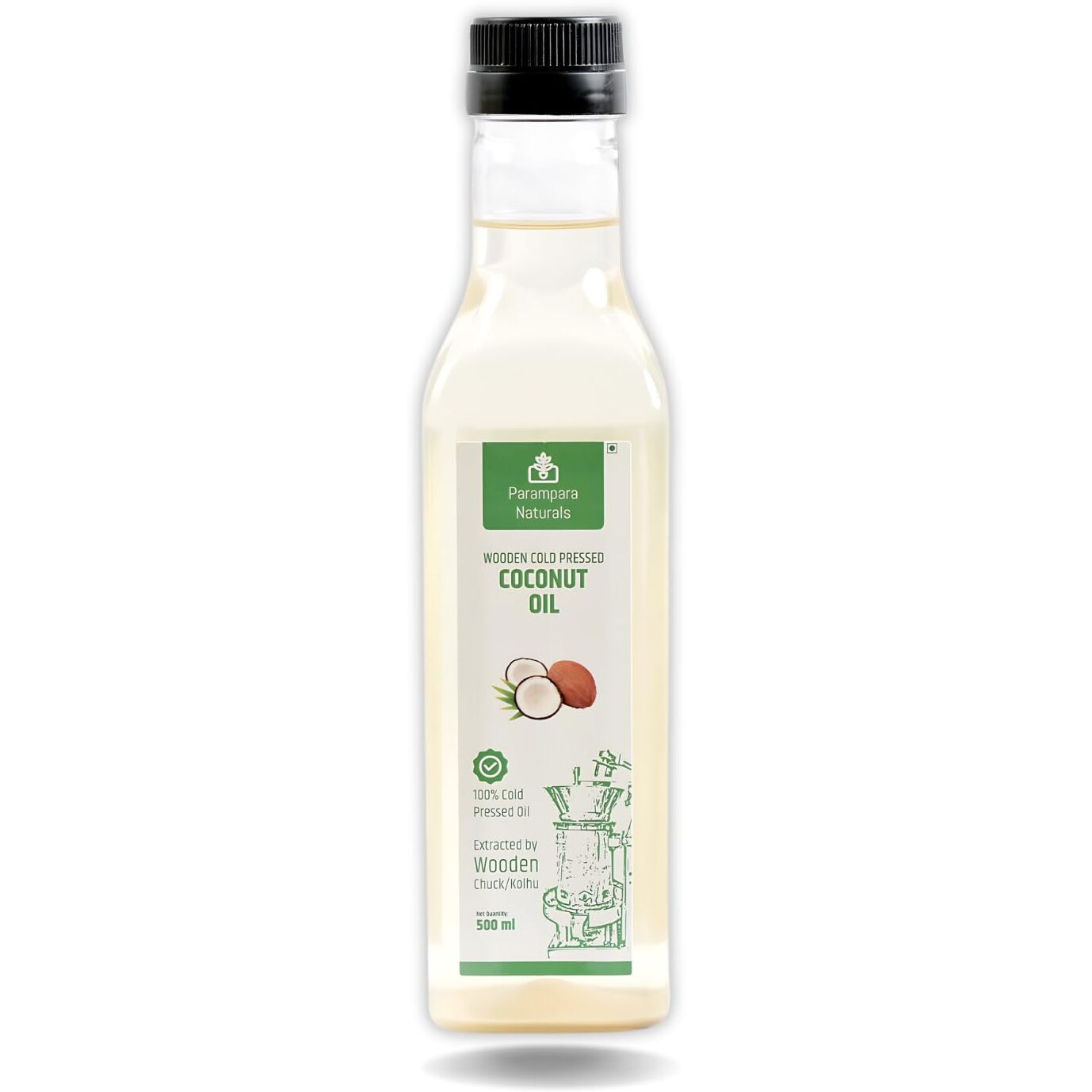 Parampara Naturals Coconut Oil Wooden Cold Pressed Virgin Coconut Oil Edible, Kohlu, Chuck Cold Press Extracted Oil for Cooking, Hair & Smooth Skin Moisturizer 500 ml