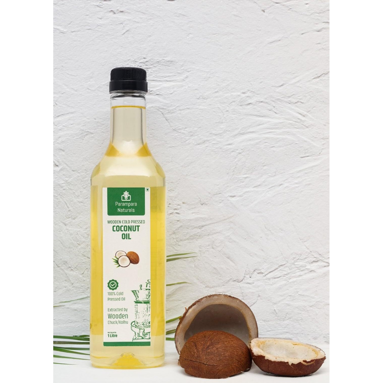 Parampara Naturals Coconut Oil Wooden Cold Pressed Virgin Coconut Oil Edible, Kohlu, Chuck Cold Press Extracted Oil for Cooking, Hair & Smooth Skin Moisturizer 500 ml