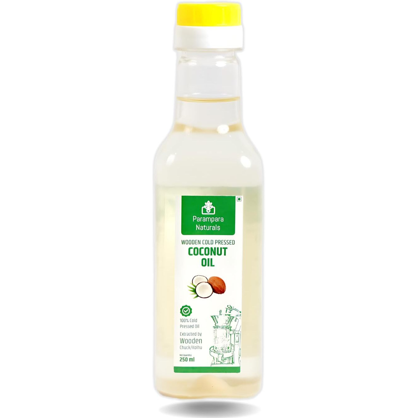 Parampara Naturals Coconut Oil Wooden Cold Pressed Virgin Coconut Oil Edible, Kohlu, Chuck Cold Press Extracted Oil for Cooking, Hair & Smooth Skin Moisturizer 250 ml
