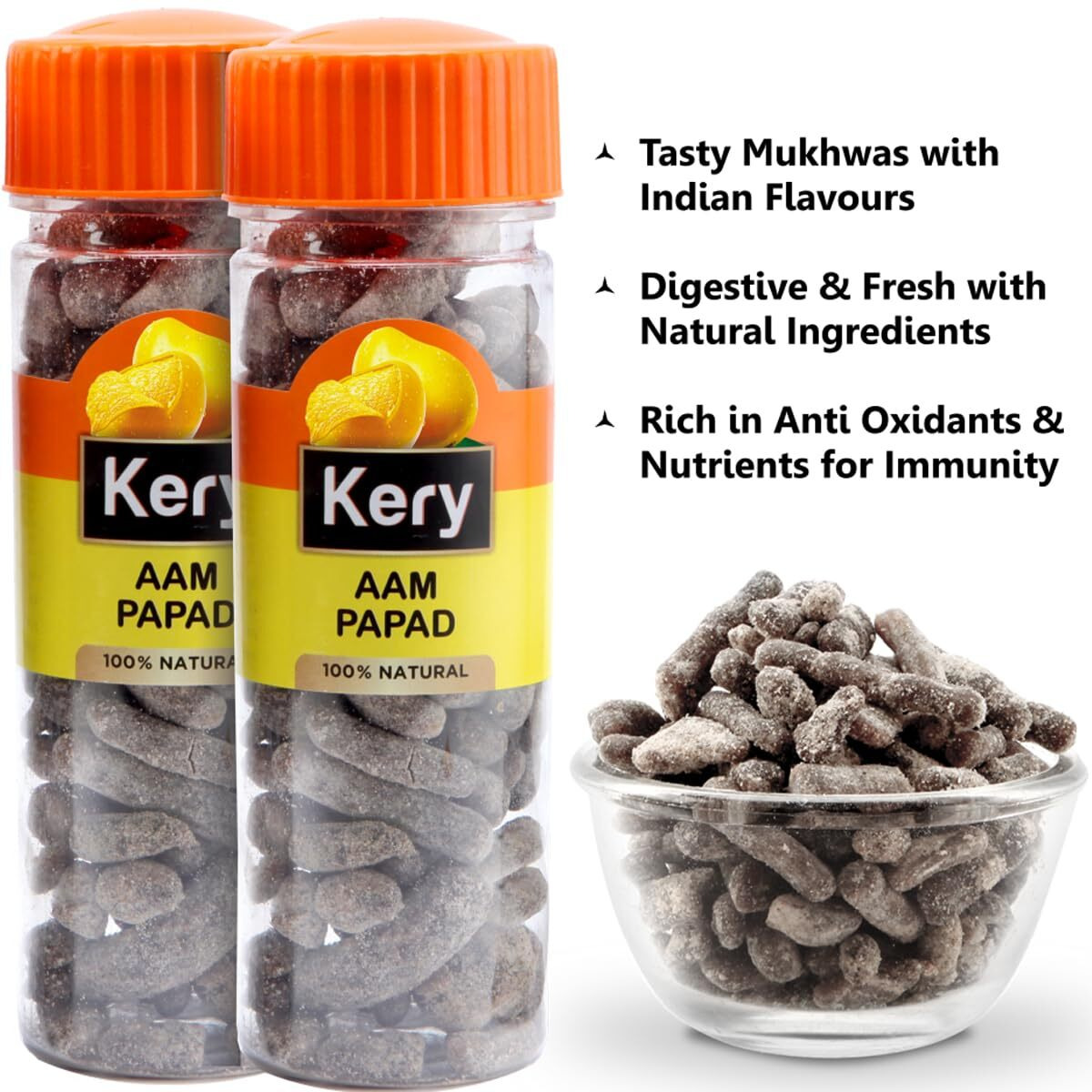 Kery Pachak Khatta Meetha Aam Papad Churan, Mukhwas Mouth Freshener,100% Natural Digestive Mukhwas 130 Gram X 2 Bottles (After Meal Mouth Freshner)