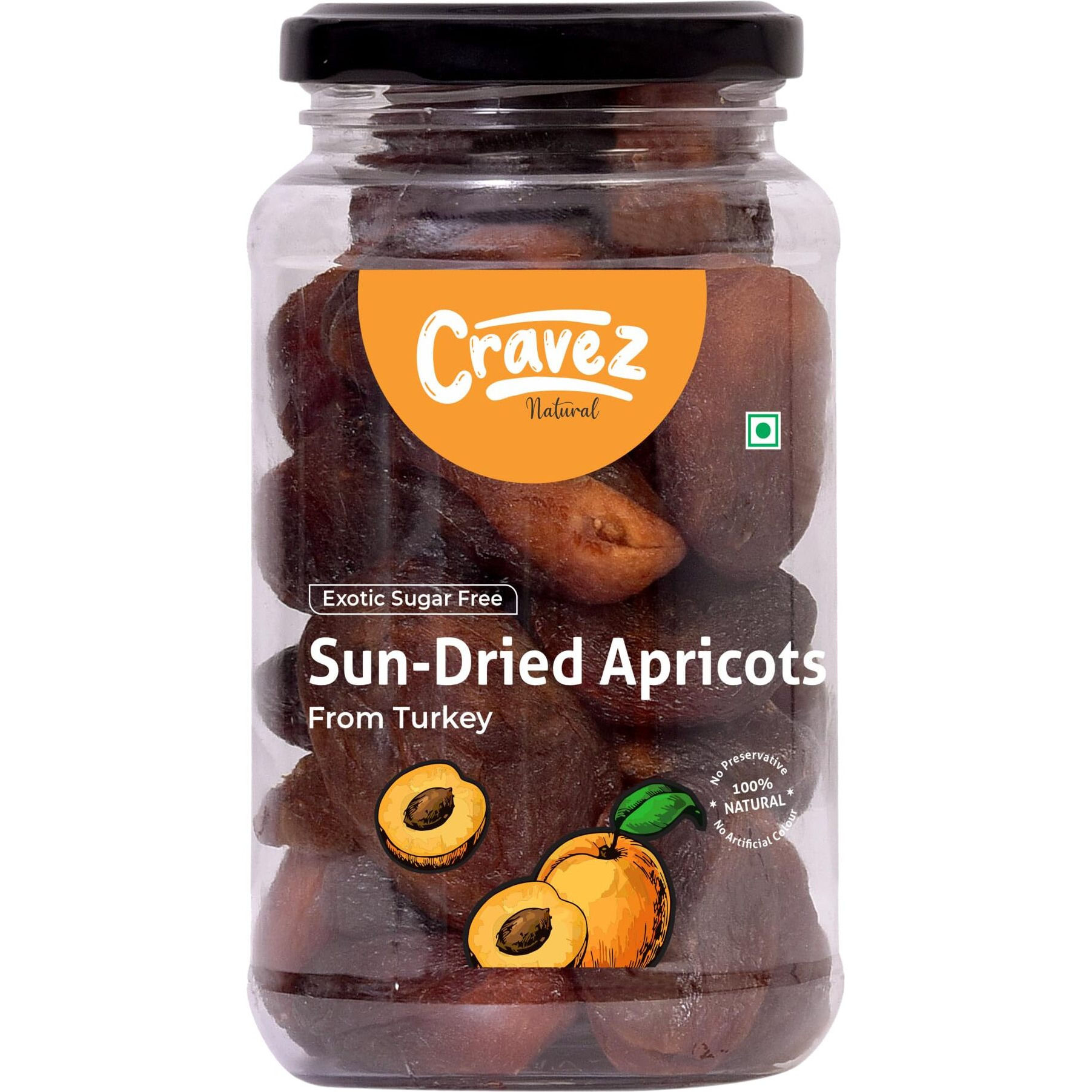Cravez Sun-Dried Seedless Apricots - 250G, Khumani Premium Dried Apricots | No Added Sugar, Gluten-Free, Sodium-Free | Sweet Dry Fruits | No Preservatives | No Additives | Healthy Snacks