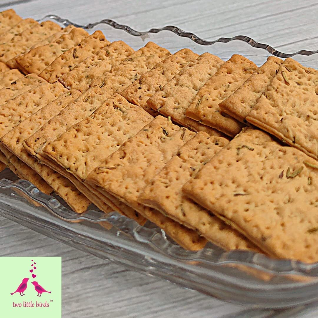 two little birds Rosemary Crackers - Made with Aromatic Rosemary | Baked Not Fried, Eggless, Handmade, Freshly Baked Snacks Chips | No Added Preservatives or Palm Oil | 120 Grams (Pack of 1)