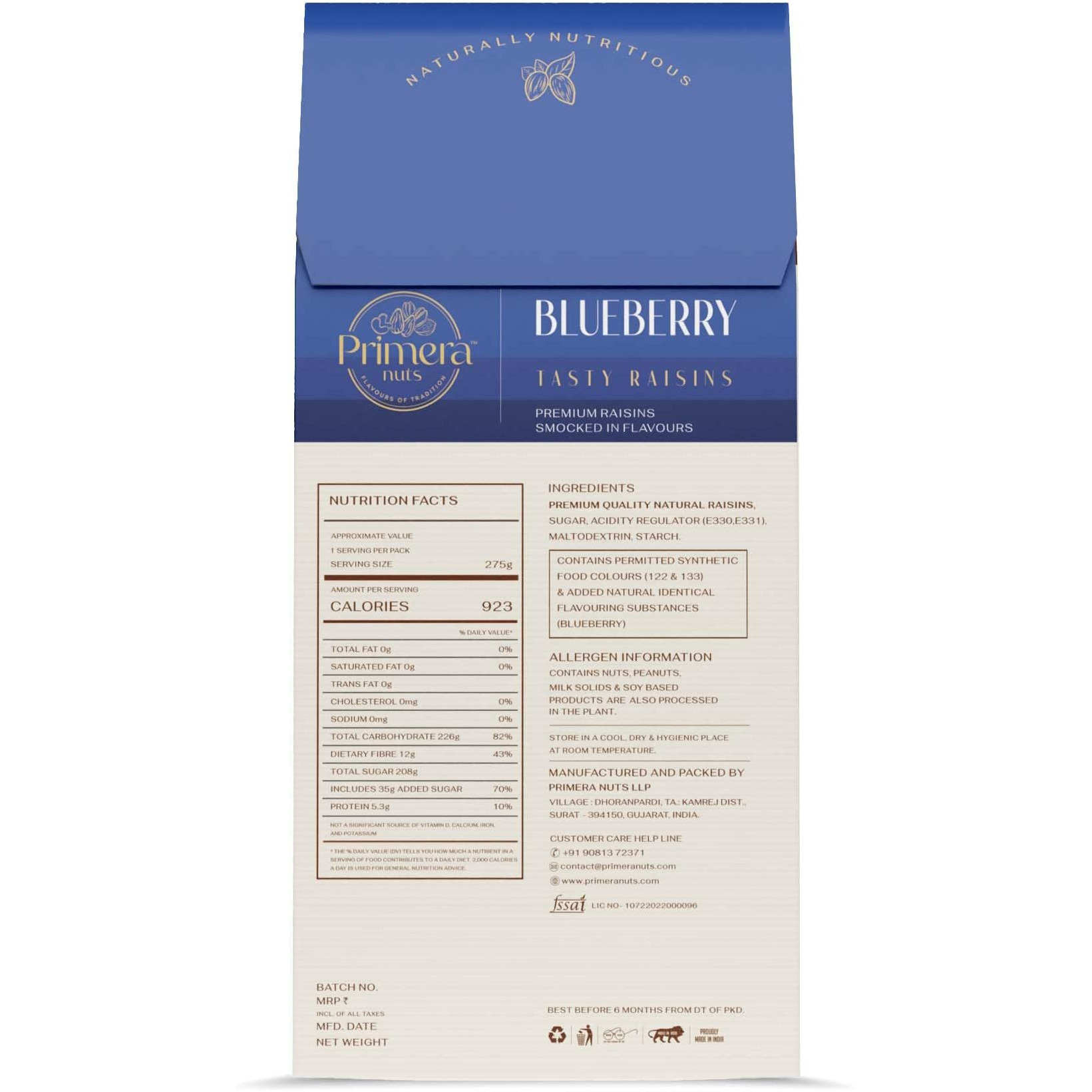 PRIMERA NUTS Tasty Blueberry Raisins Naturally Nutritious Delicious Healthy Snack (125GM)