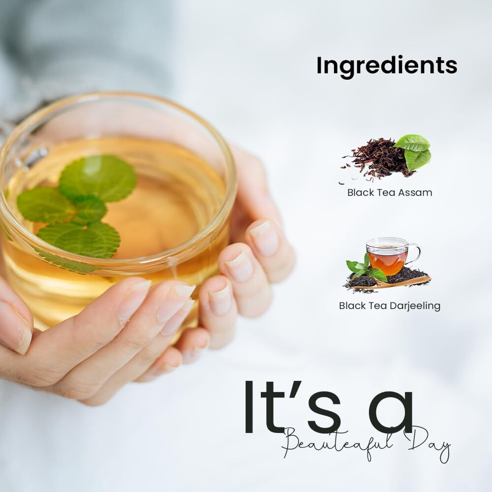 FRESHLEAF English Breakfast Premium Black Tea Made With Finest Tea Leaves from the State of Assam, Premium Black Tea, Rich Flavour, 100% Whole Long Leaf, 100 Pyramid Tea Bags, 200 Grams