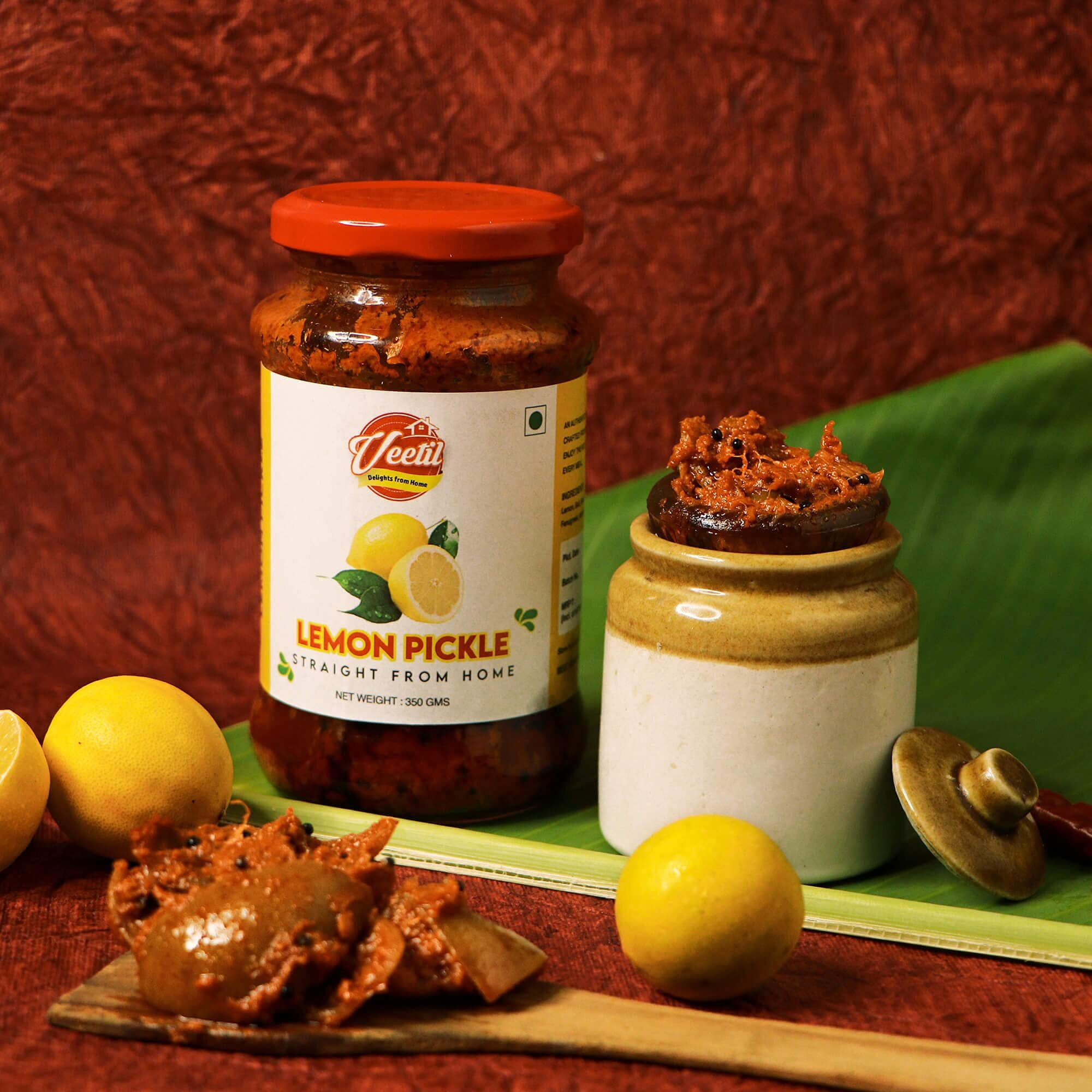Veetil Lemon Pickle Homemade Fresh Nimbu Ka Aachar Glass Jar 350g - Mothers Recipe | Organic South Indian Pickles | Healthy Lime Pickles | Home Made Achaar