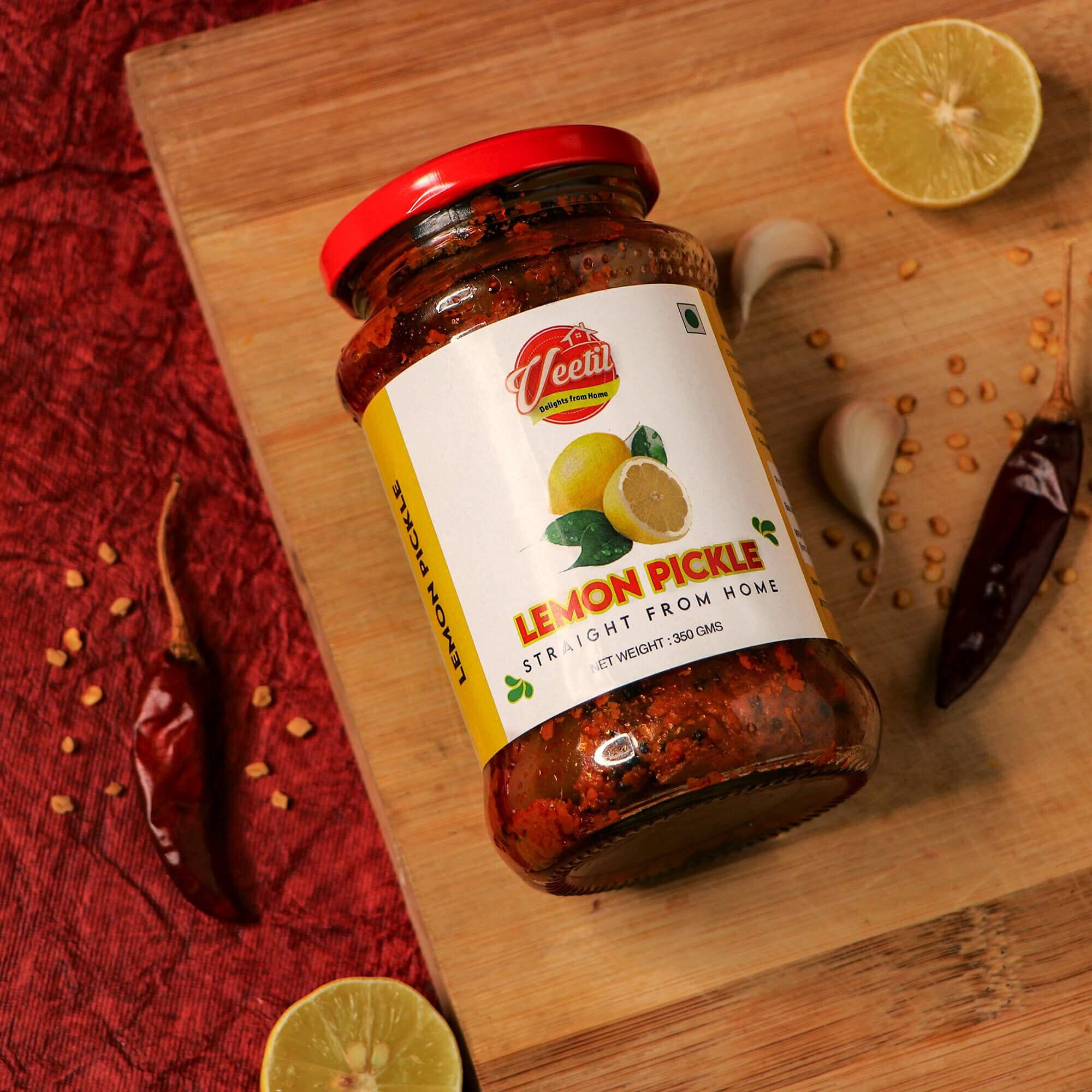 Veetil Lemon Pickle Homemade Fresh Nimbu Ka Aachar Glass Jar 350g - Mothers Recipe | Organic South Indian Pickles | Healthy Lime Pickles | Home Made Achaar