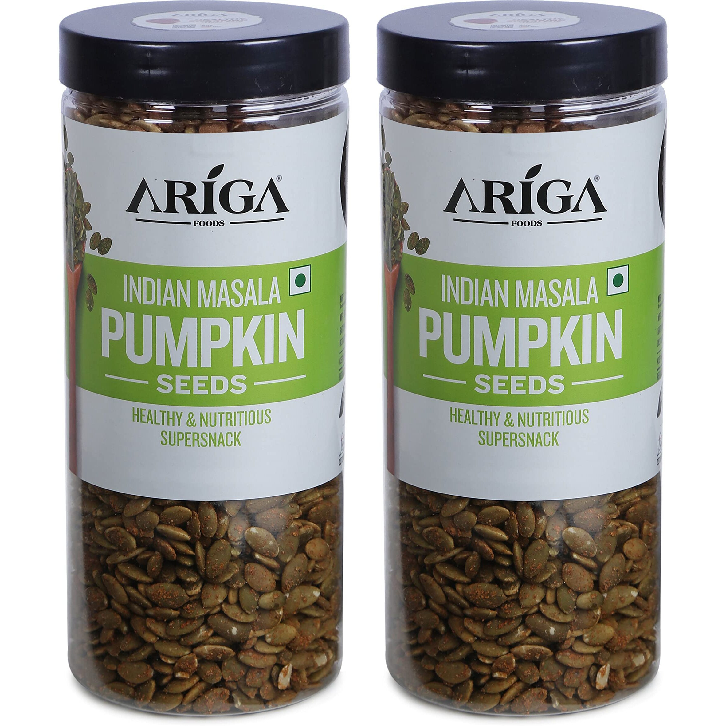 Ariga Foods Pumpkin Seeds For Weight Loss Roasted With Indian Masala Immunity Booster in Pet Jar 1kg | Rich Source of Omega 3 | Highly Nutritious Snack | Rich in Protein, Dietary Fibre, Zinc & Magnesium (2x500g each)