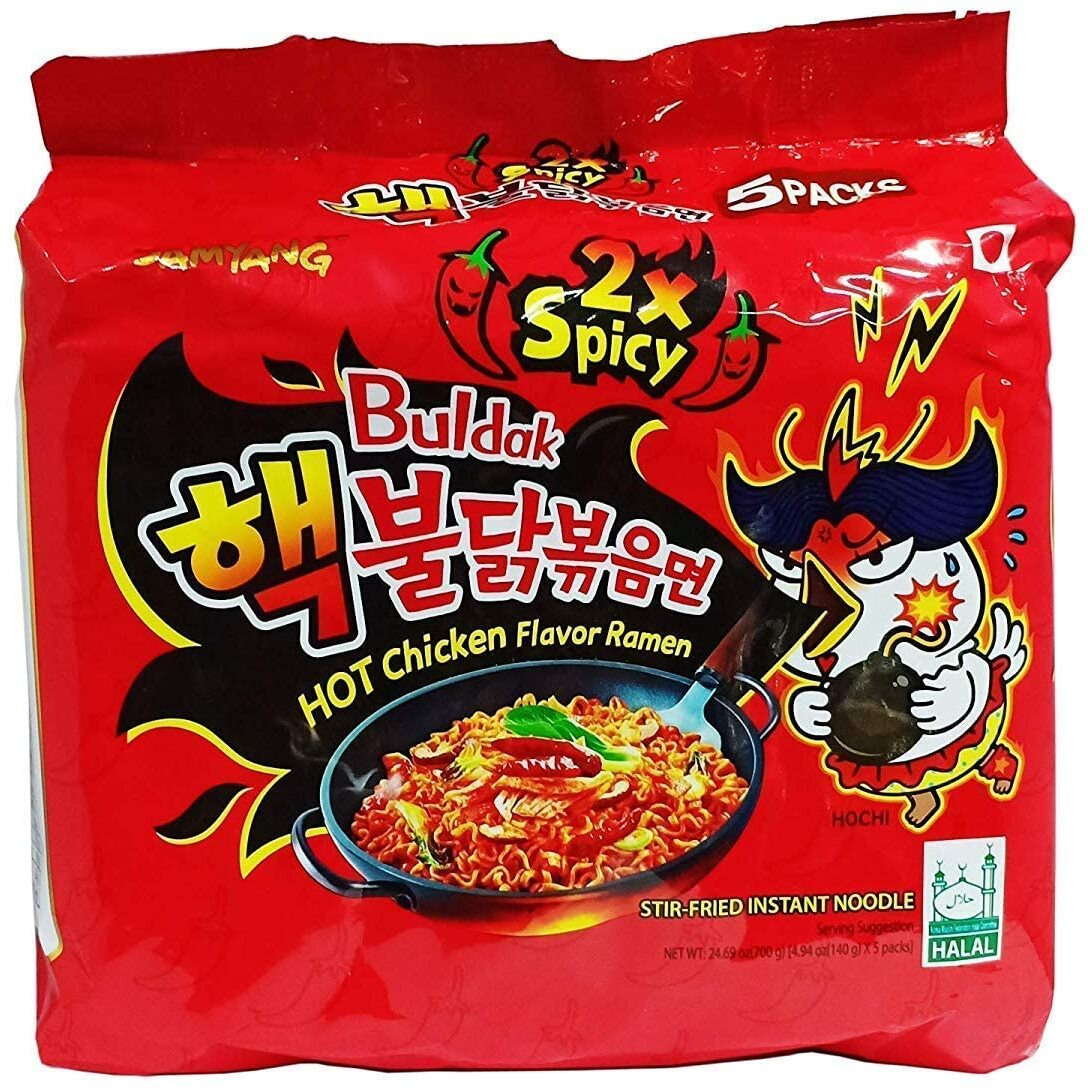 Samyang 2X Spicy Hot Chicken Flavor Ramen Fire Chicken (Buldak) Double Spicy, 5 X 140 g