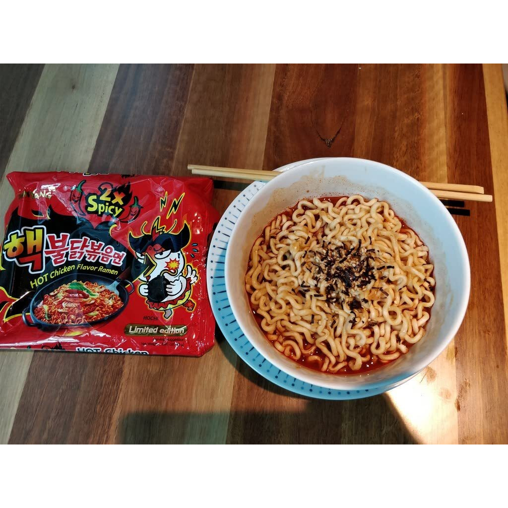 Samyang 2X Spicy Hot Chicken Flavor Ramen Fire Chicken (Buldak) Double Spicy, 5 X 140 g
