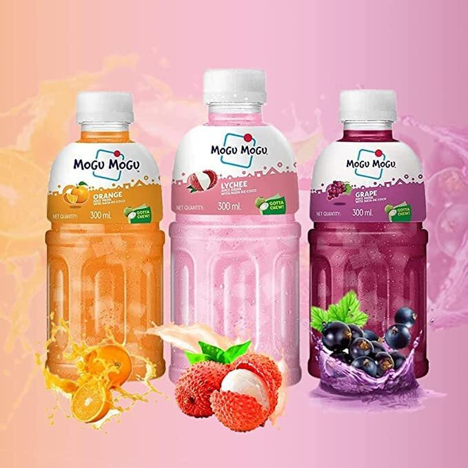 Mogu Mogu Multi Flavour Mix Fruit Juice With 25% Nata De Coco | Energy Booster Drink | Full Of Natural Fruit Fibres | No Added Preservatives And Colours - 320Ml(Combo Of 6)
