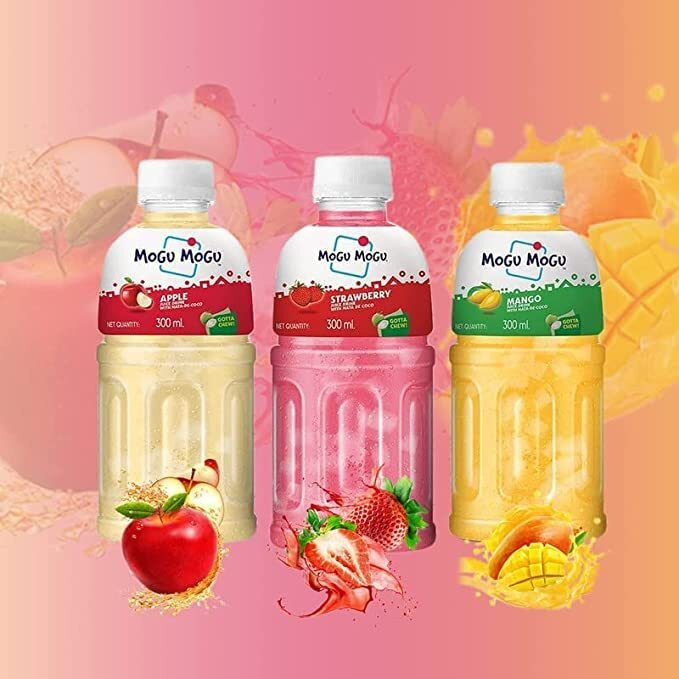 Mogu Mogu Multi Flavour Mix Fruit Juice With 25% Nata De Coco | Energy Booster Drink | Full Of Natural Fruit Fibres | No Added Preservatives And Colours - 320Ml(Combo Of 6)