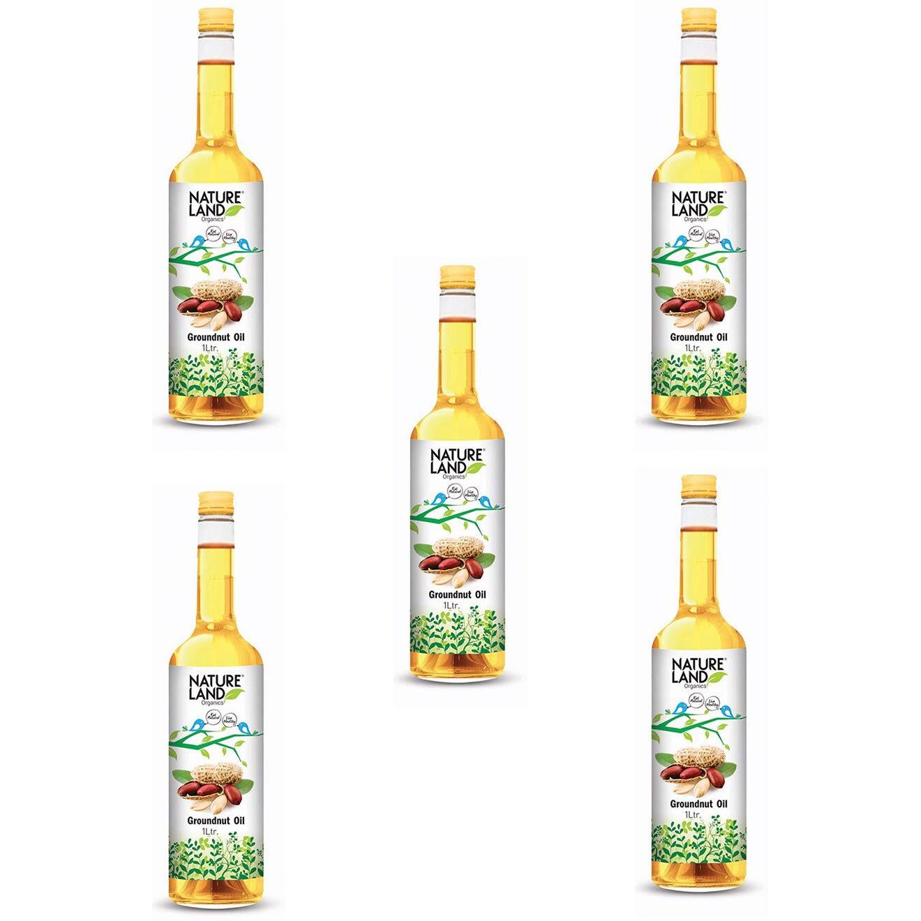 Natureland Organics Groundnut Oil/Peanut Oil 1 Ltr (Pack of 5) - Cold Pressed