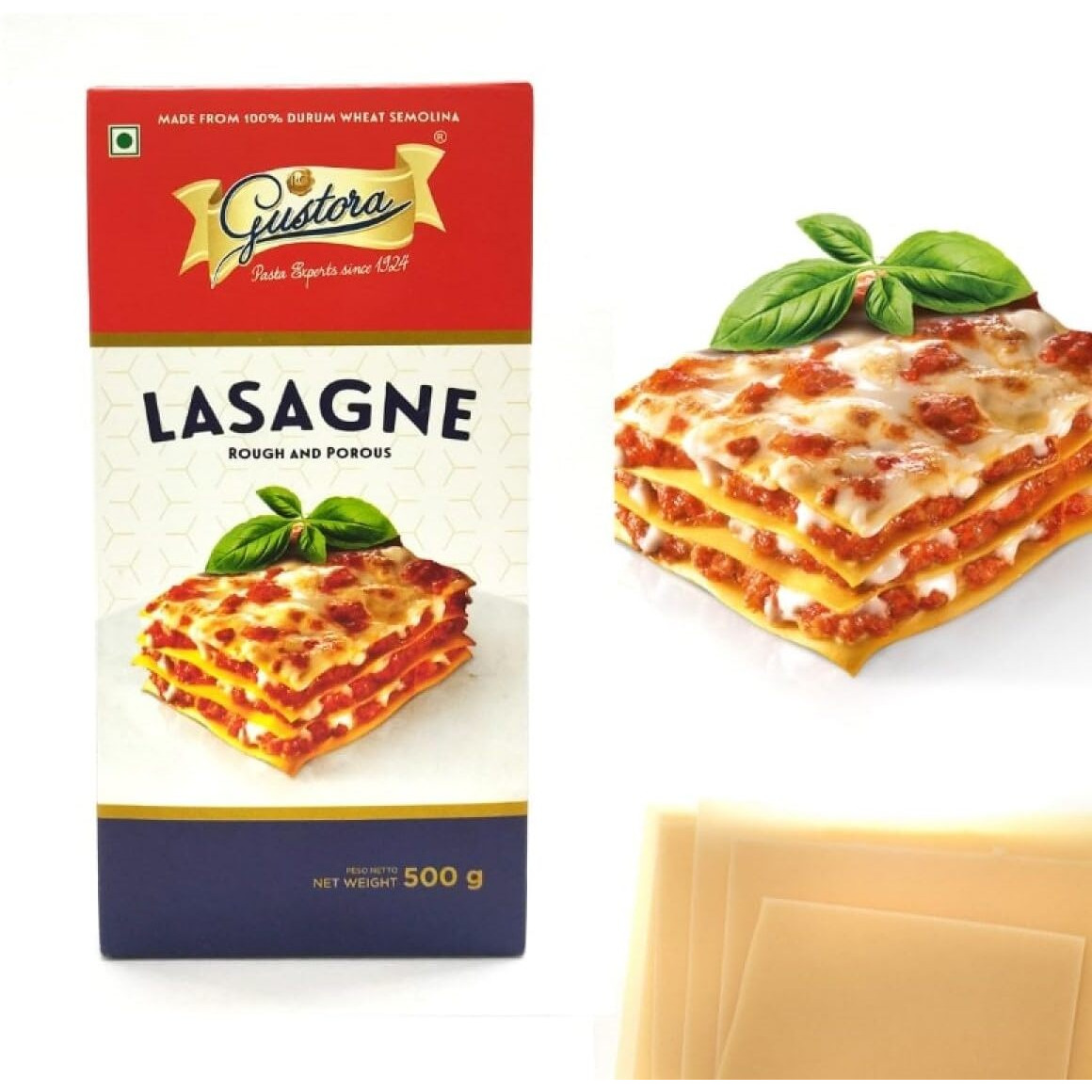 Gustora Ready To Eat Lasagne Luscious Pasta Sheets Of Lasagne I 100% Durum Wheat Semolina Lasagne Sheets I Gluten Free I Vegetarian Instant Lasagne, 500 Gm