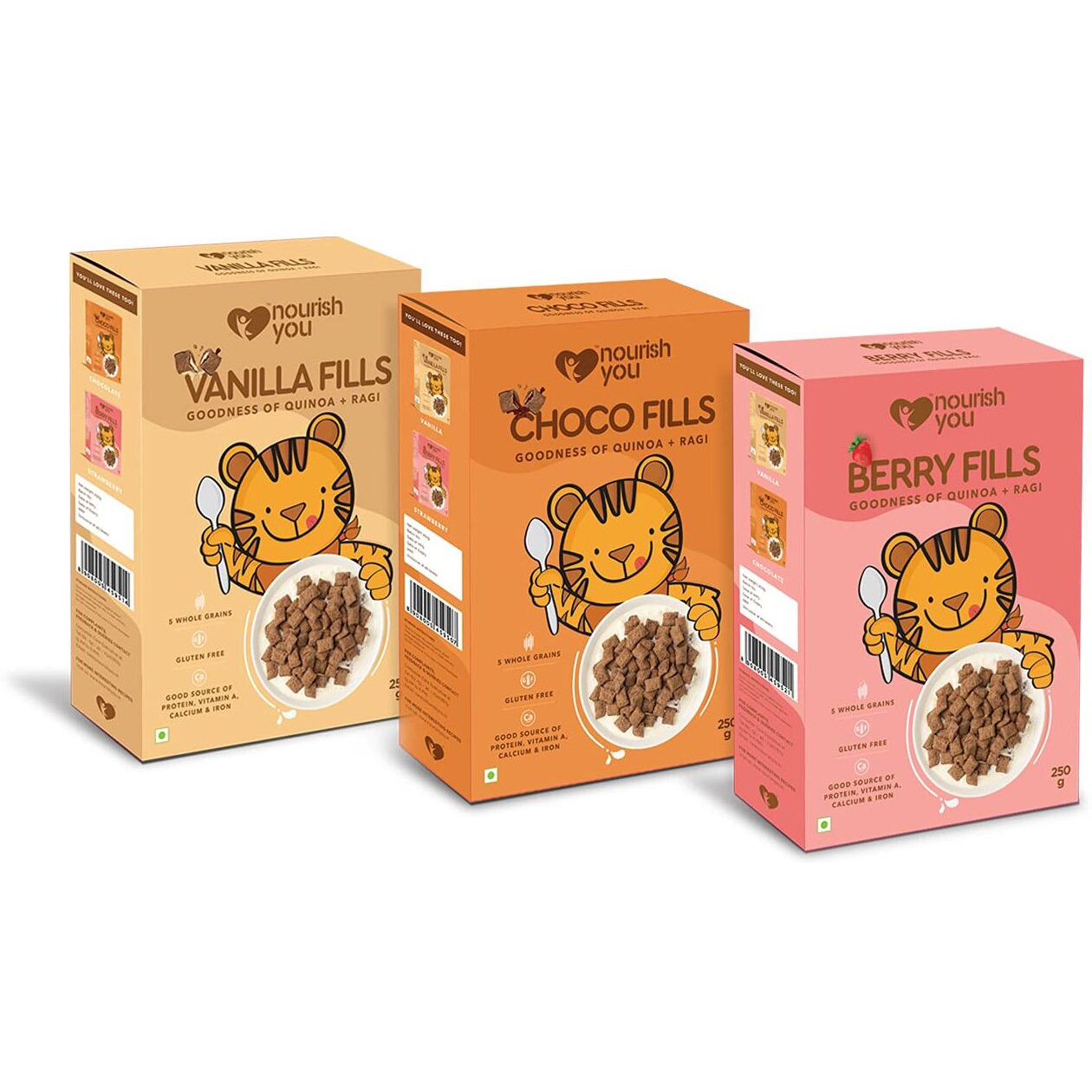Nourish You Quinoa + Ragi Fills | Choco Fills | Berry Fills | Vanilla Fills | Rich in Fibre, Healthy Nutritious Breakfast | 250G Each