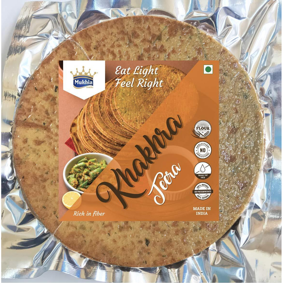 Mukhia Tasty Khakra Flavour Khakhra Healthy Snacks Crunchy - 200 GMS Each (Jeera, Pack of 2) with Container