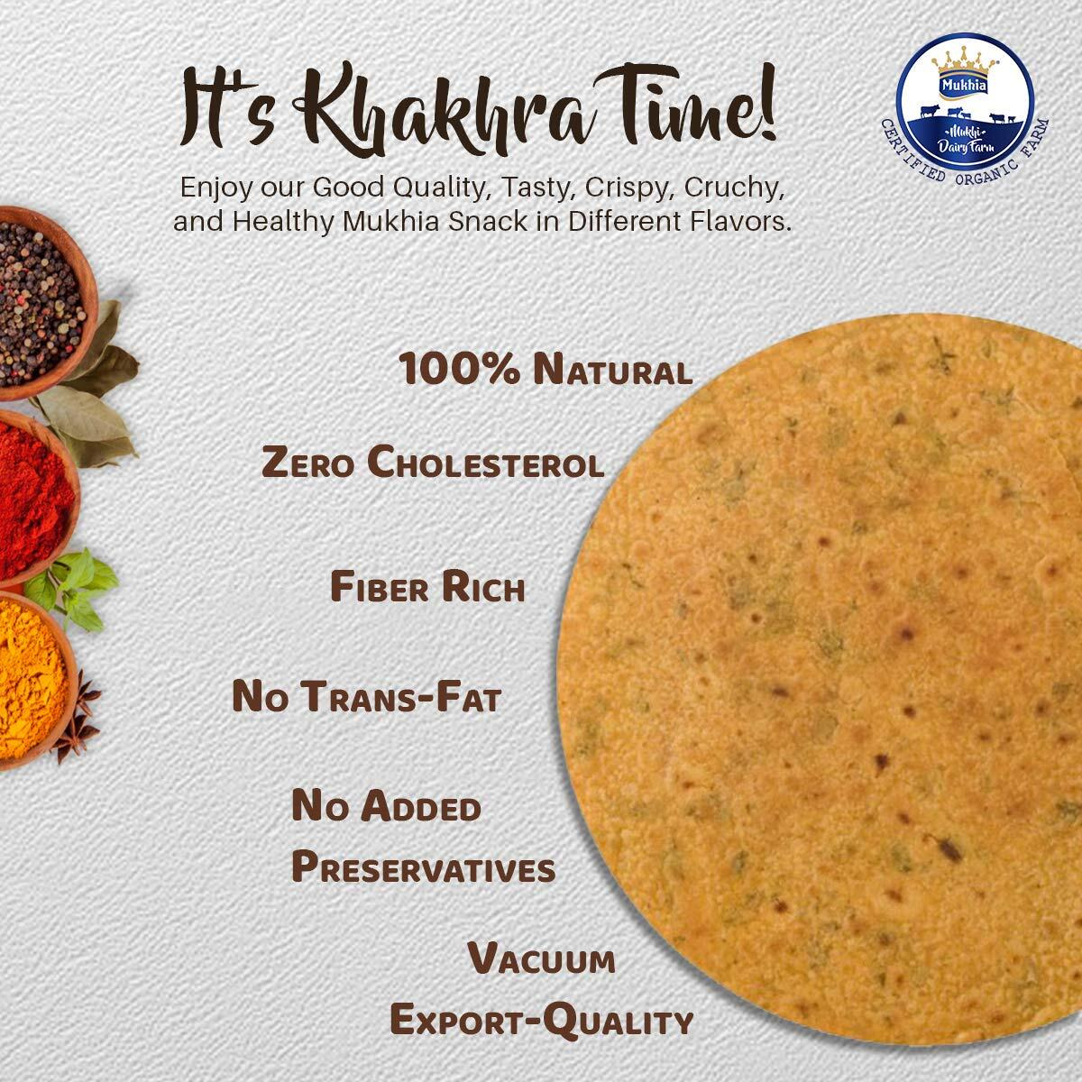 Mukhia Tasty Khakra Flavour Khakhra Healthy Snacks Crunchy - 200 GMS Each (Jeera, Pack of 2) with Container