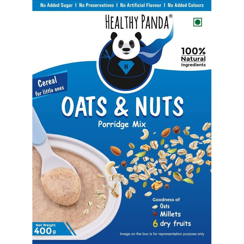 HEALTHY PANDA-400Gm-Oats & Nuts Cereal mix- Baby food - Oats for baby - Cereal for Kids - dryfruit powder - Millet powder - Kids food - Baby Porridge - Baby cereal - No Sugar