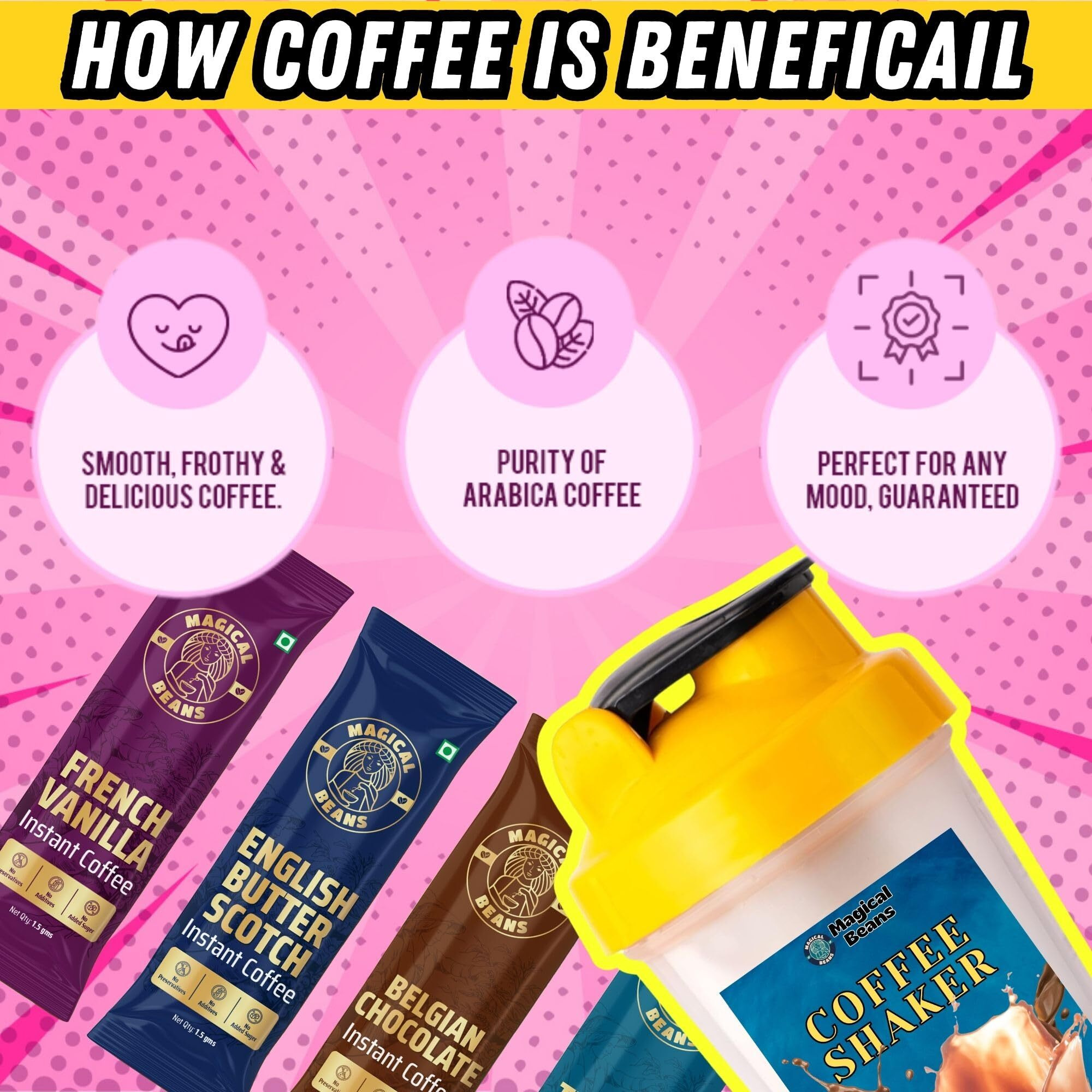 Magical Beans 50gm Original Premium dark Instant Coffee | 100% Arabica | Strong & Delicious Coffee | Rich & Smooth Aroma (Mixed Coffee + Shaker)