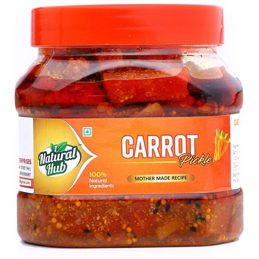 Natural Hub Presents Carrot Pickle - Mothermade Recipe With 100% Natural Ingredients| Homemade Gajar Ka Achaar (500gm)