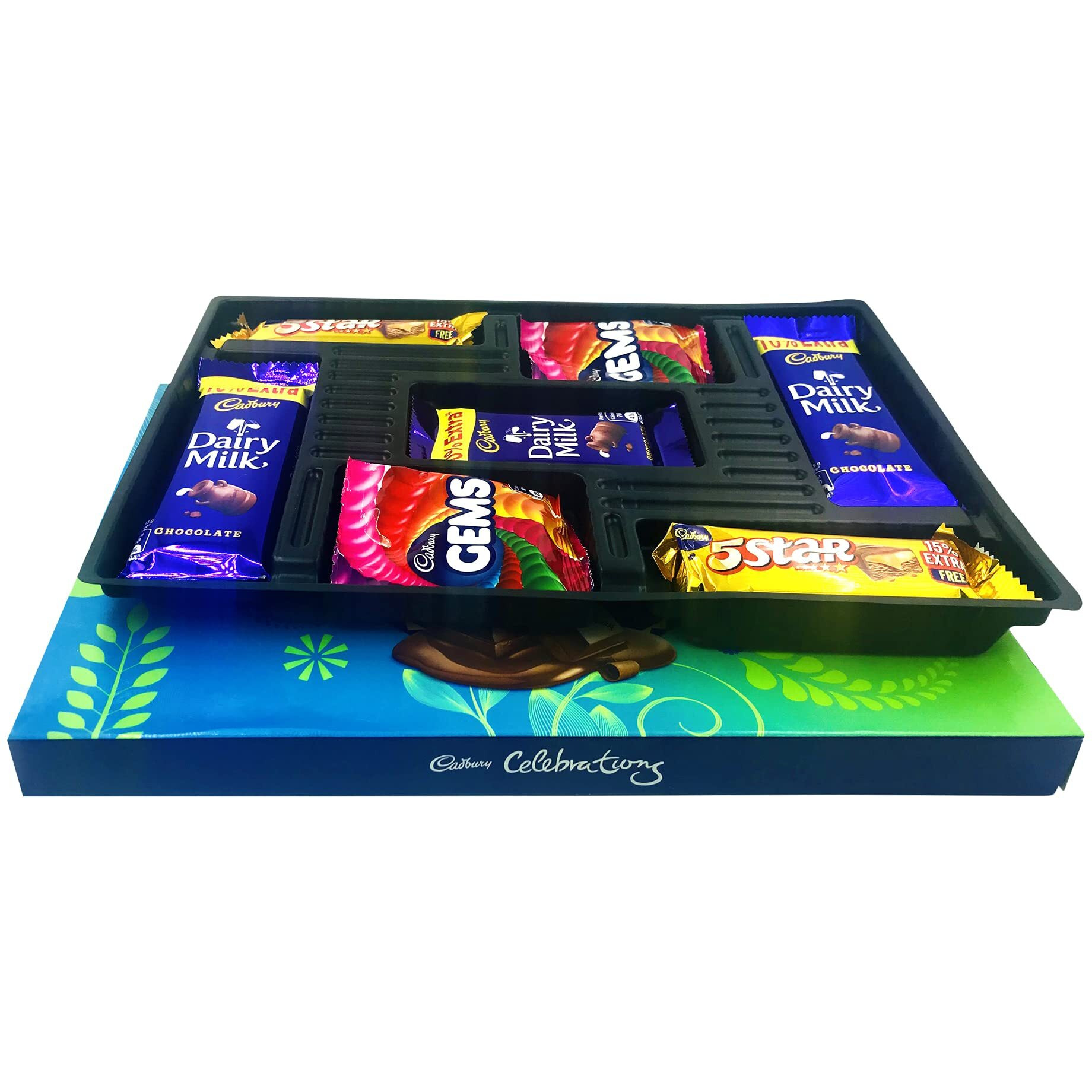 Almoda Creations 4 Pieces Handpicked Elegant Rakhi with Cadbury Celebration Box, Roli Moli, Kalawa, Rakhi Greeting Card & Rakhi GIft Box, 200 grams