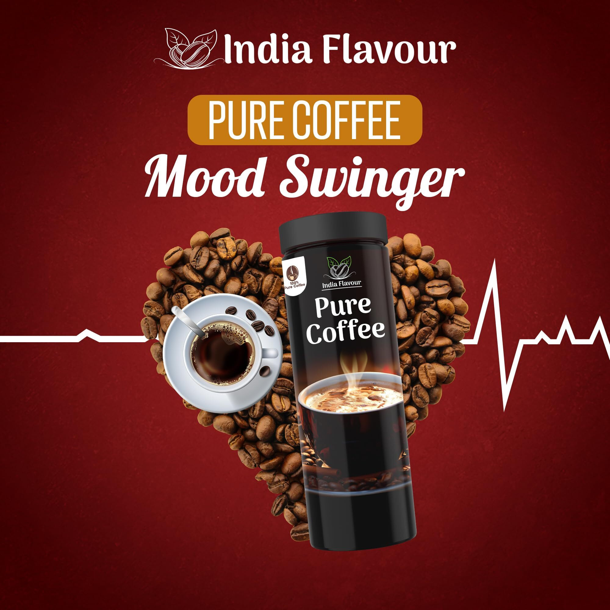 India Flavor Pure Coffee | 100% Pure Instant Coffee Powder | Energizing Coffee Blend, No Additives (100 Gram Each, Pack of 2)