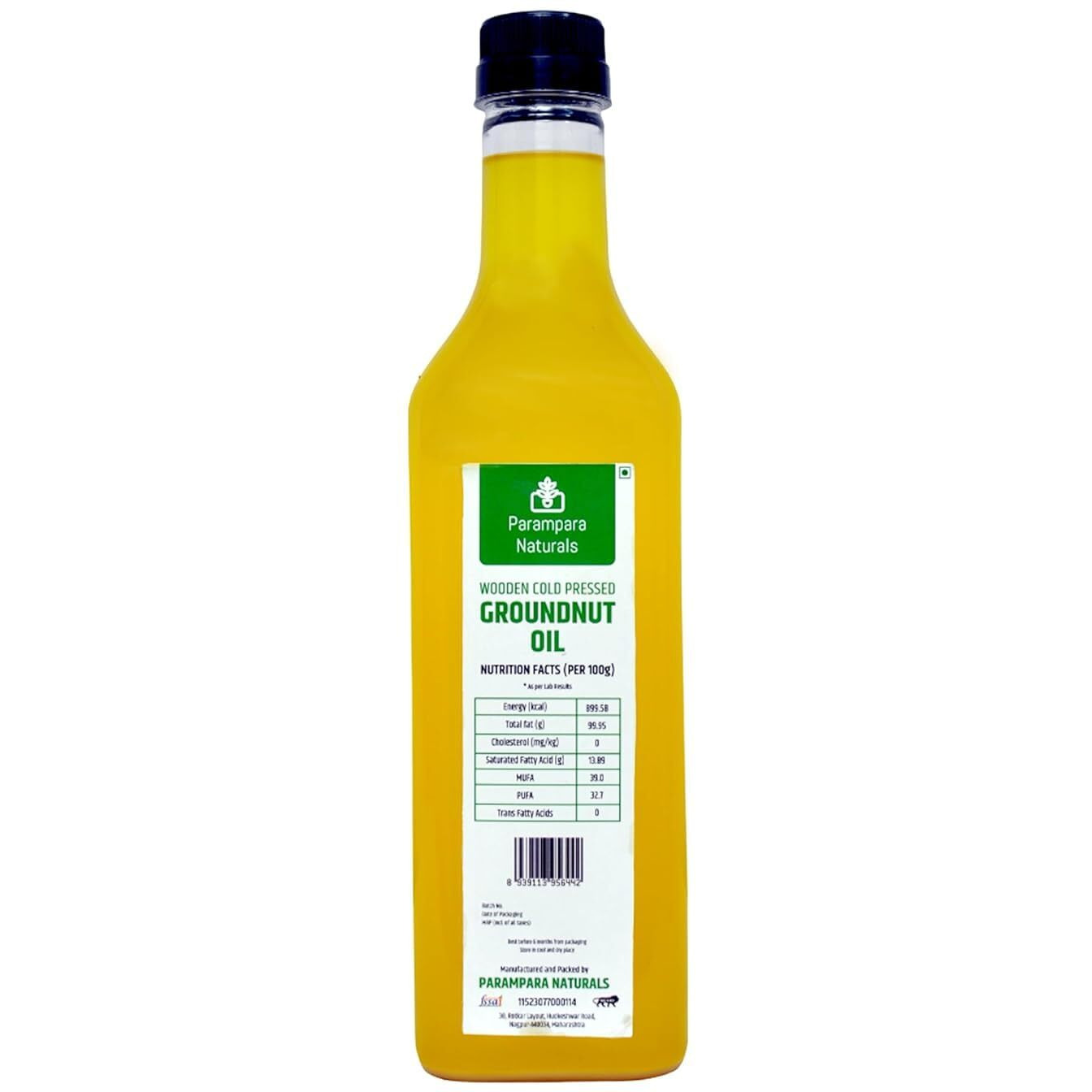 Parampara Naturals Groundnut Oil Wood Pressed Unrefined Edible for Cooking Cold Pressed Mungfalli Tel Pure & Natural Kacchi Ghani/Chekku Sing Tel Wooden Churner Extraction 1 Litre