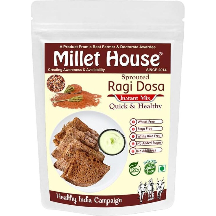 Millet House Instant Ragi Dosa Mix | 100% Organic Natural Healthy Sprouted Ragi Dosa Mix | Certified Ready to Use Ragi Dose Mixing | Instant Ragi Dosa Mix (Pack of 1, 400 Grams)