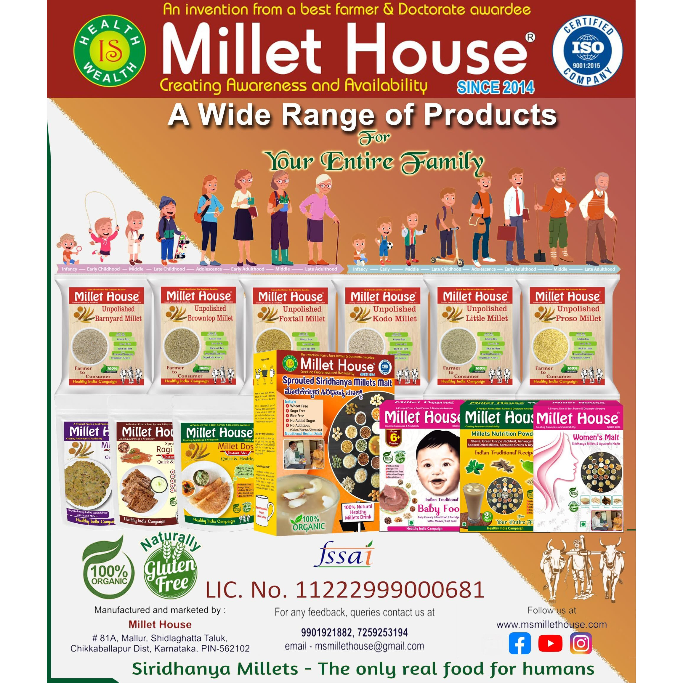 Millet House Instant Ragi Dosa Mix | 100% Organic Natural Healthy Sprouted Ragi Dosa Mix | Certified Ready to Use Ragi Dose Mixing | Instant Ragi Dosa Mix (Pack of 1, 400 Grams)
