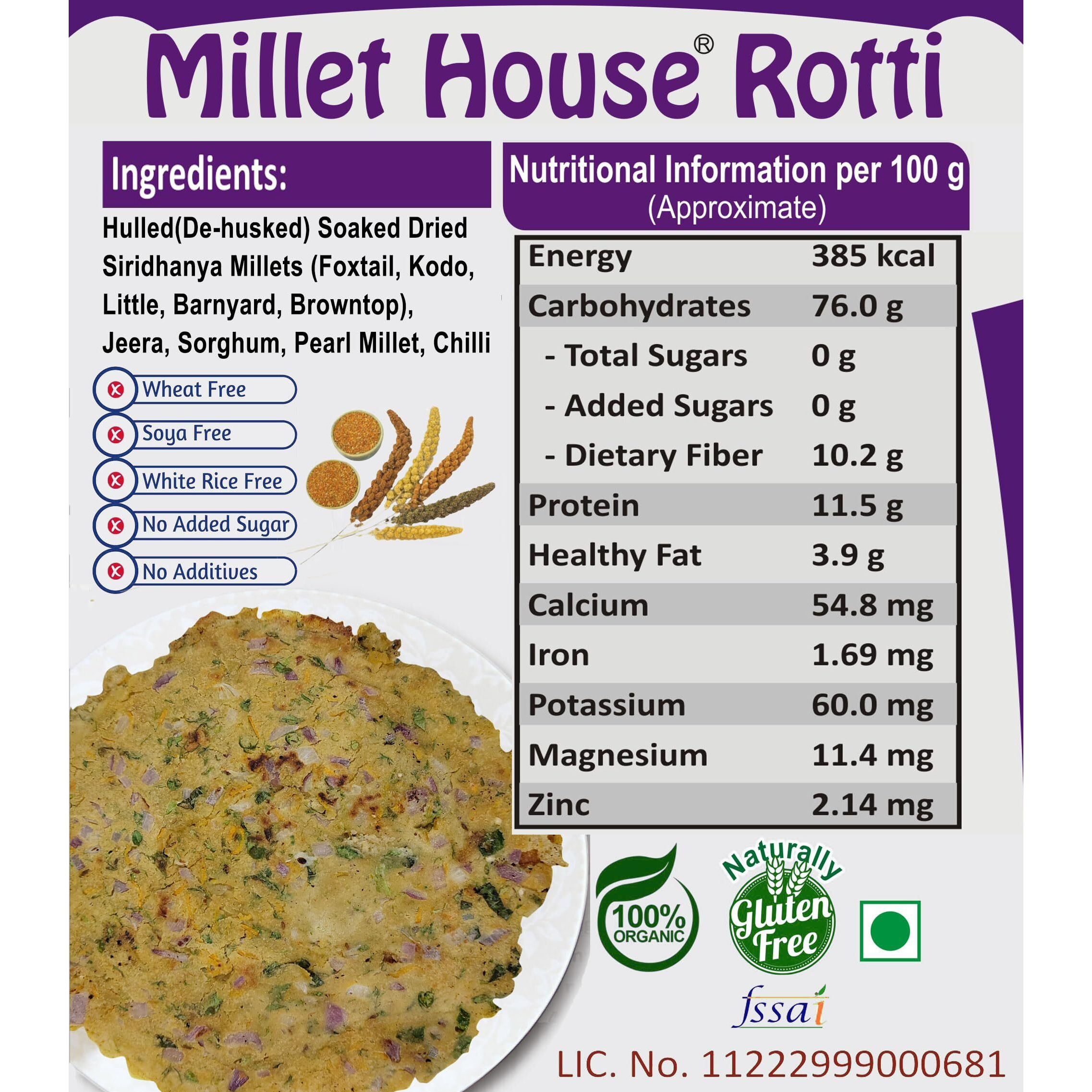 Millet House Instant Millets Rotti Mix | 100% Organic Natural Healthy Siridhanya Millets Rotti Instant Mix | Ready to Use millet roti atta (Pack of 1, 400 Grams)