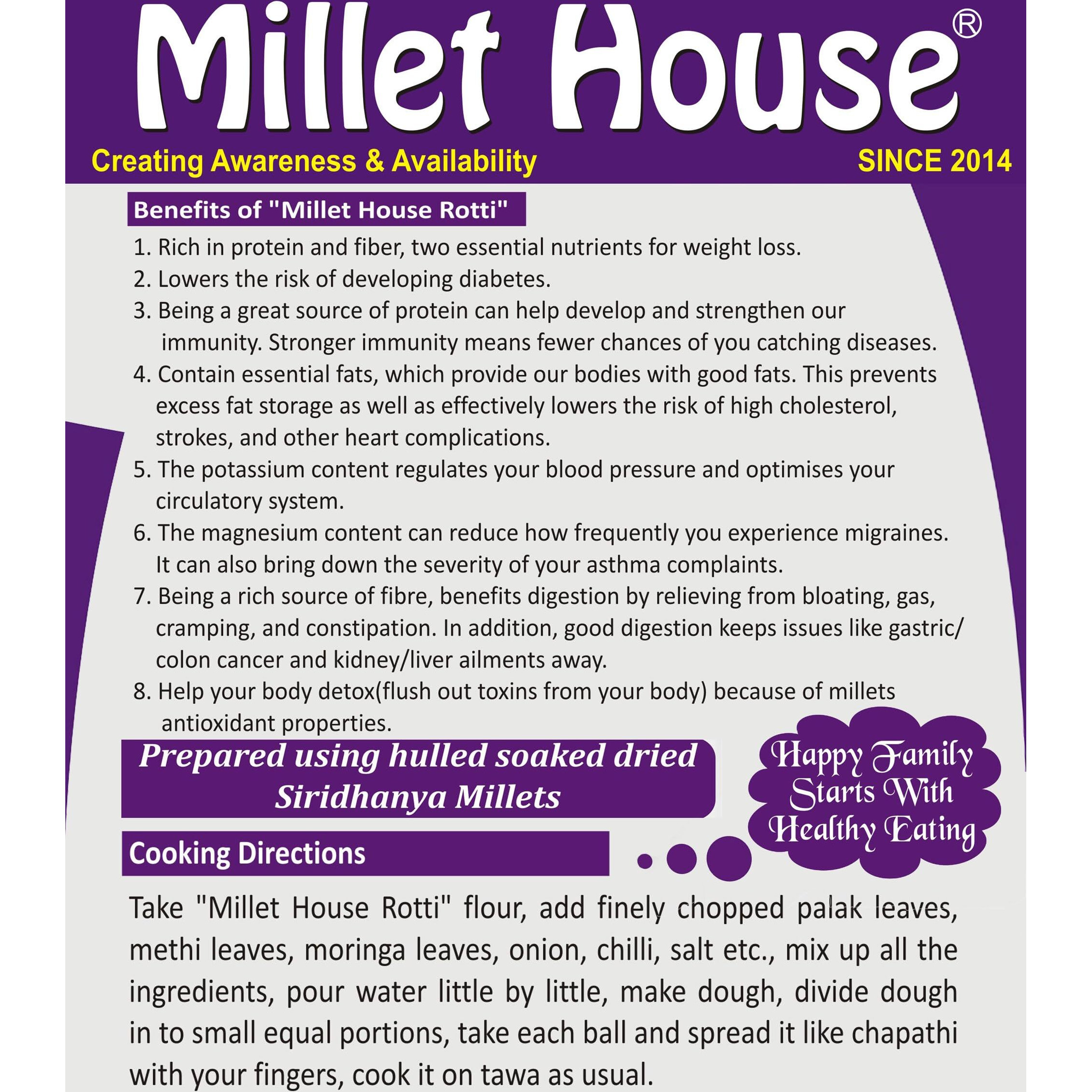 Millet House Instant Millets Rotti Mix | 100% Organic Natural Healthy Siridhanya Millets Rotti Instant Mix | Ready to Use millet roti atta (Pack of 1, 400 Grams)